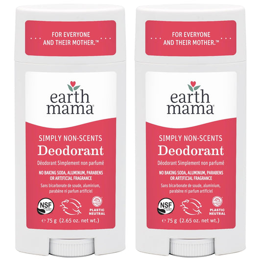 Earth Mama Simply Non-Scents Deodorant | Fragrance-free + Safe for Sensitive Skin, Pregnancy & Breastfeeding, Contains Organic Calendula and Coconut Oil, No Baking Soda or Aluminum, 2.65-Oz (2-Pack)