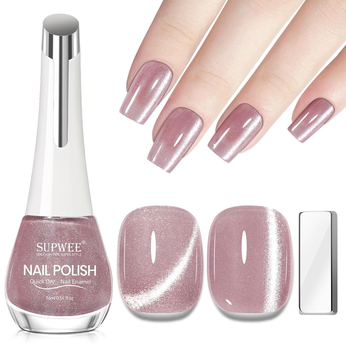 Cat Eye Nail Polish Non Gel Quick Dry Glitter Cat Eye Nail Polish with Magnetic Toe Fingernail Air Drying Fast Lacquer Manicure Gift For Women Girls 16ml, 0.54fl oz