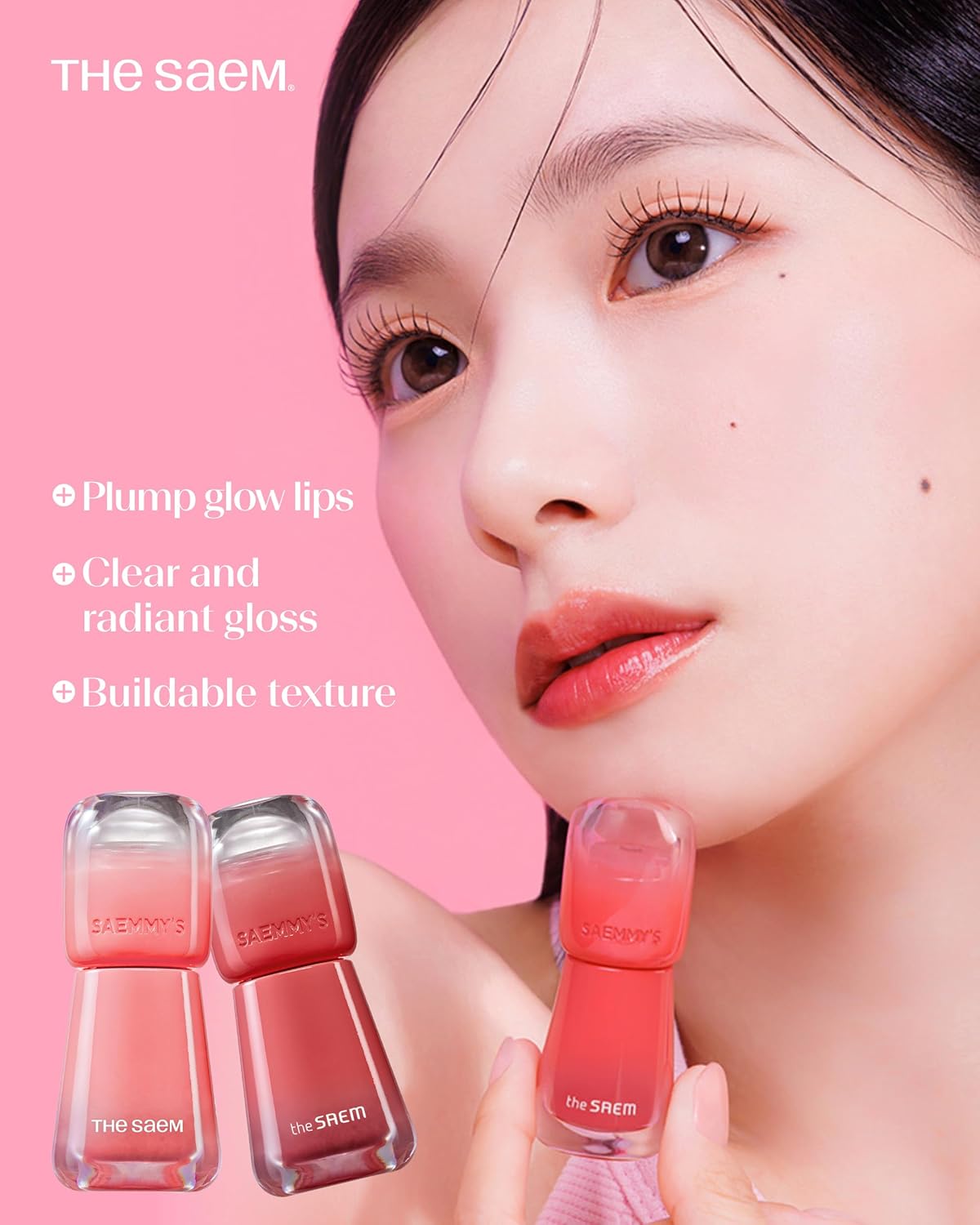 THESAEM Saemmy's Ade Shot Tint - Korean Lip Tint, Water Gel Lip Stain with Plump Glowy Moisturizing Finish, Buildable Radiant Gloss, Long-Lasting Comfort, 0.1 fl.oz. (10 Peach Palm)