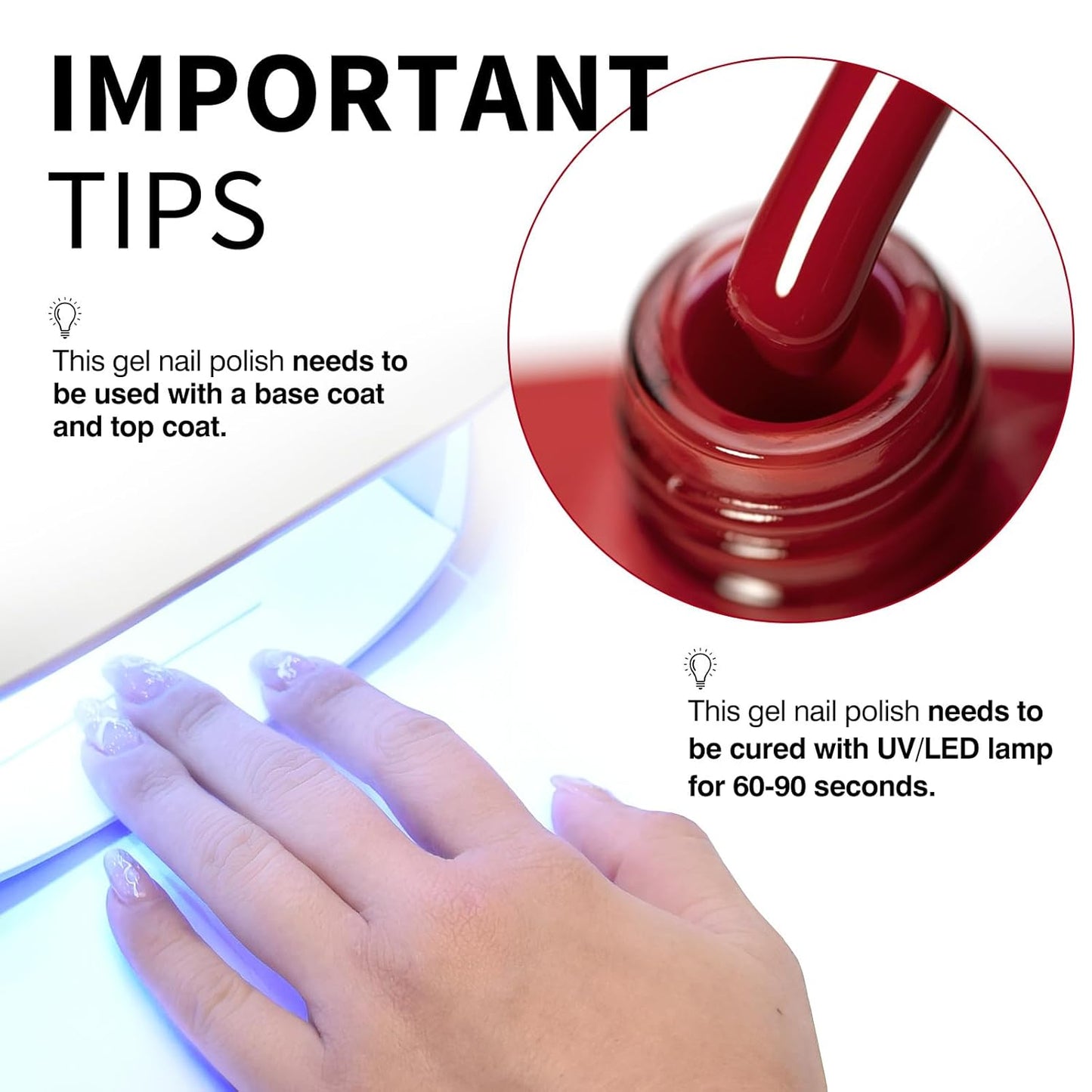 CANNI Red Gel Polish, 1Pcs Deep Dark Red Color Nail Polish Gel High Gloss Soak Off UV French Nail Manicure Salon DIY