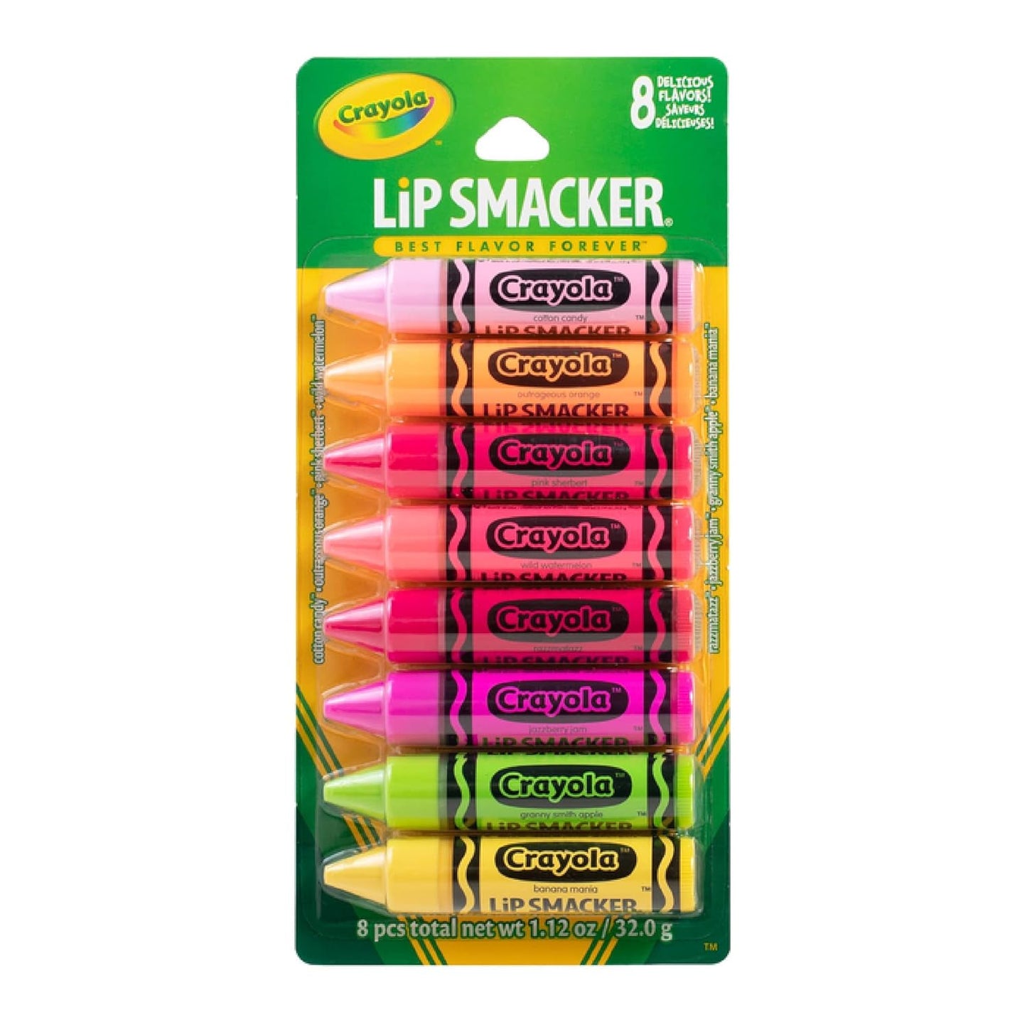 Lip Smacker Crayola Lip Balm Party Pack - 8 Moisturizing Lip Balms, Cotton Candy, Orange, Sherbert, Watermelon, Berry, Apple, Banana, Hydrating & Protecting - Cruelty-Free