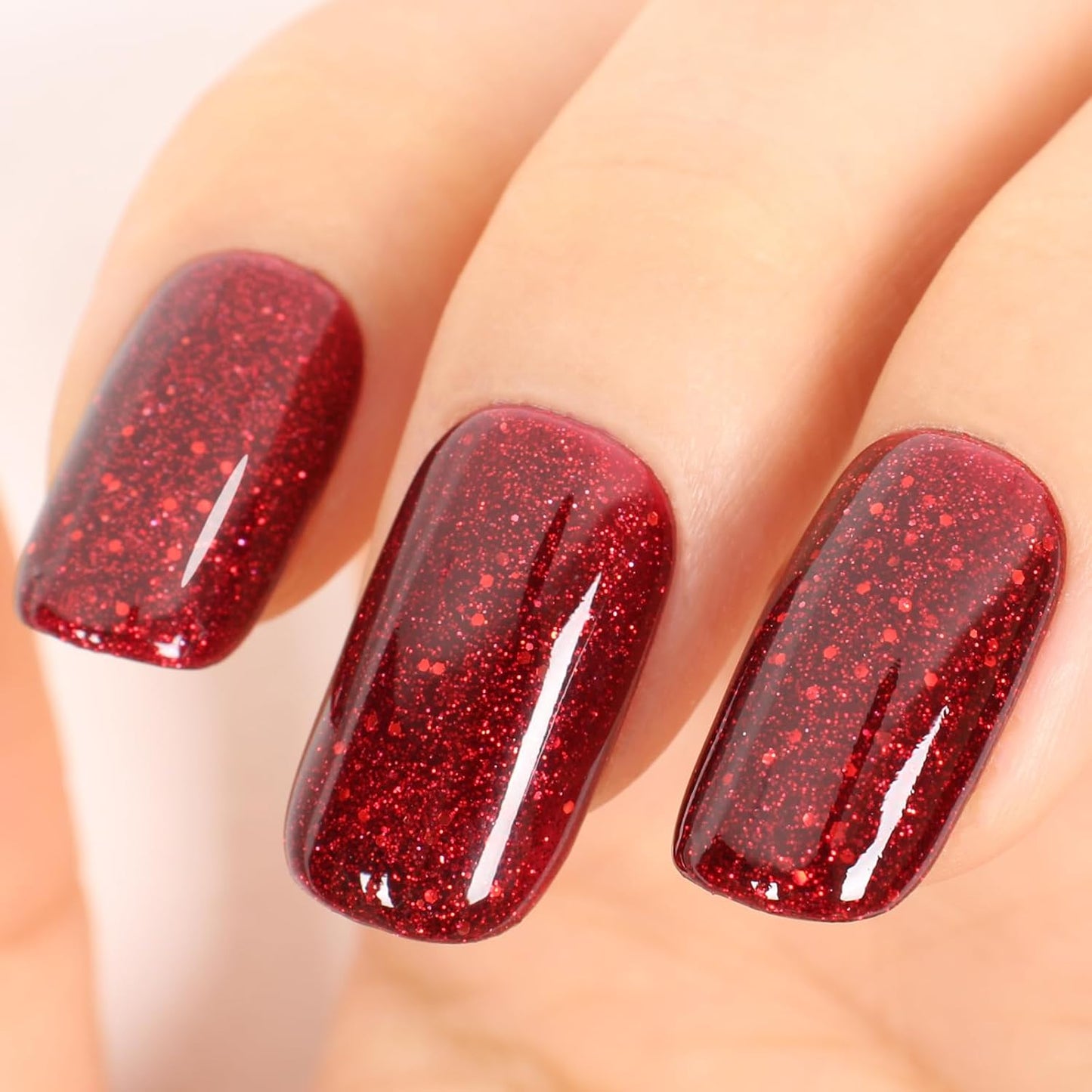Glitter Red Gel Polish,Sparkly Shimmer Christmas Red Glitter Gel Nail Polish,0.51 Fl Oz Soak Off UV Poinsettia Gel Nail Polish for DIY Nail Art,Holiday Gifts - GP0064
