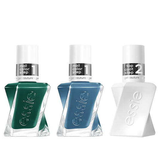 Essie Nail Polish Set, Daisy Jones & The Six Inspired, Longwear Gel-like Nail Polish, Cut Loose, Blue, + Invest In Style, Green + Gel-like Shiny Top Coat