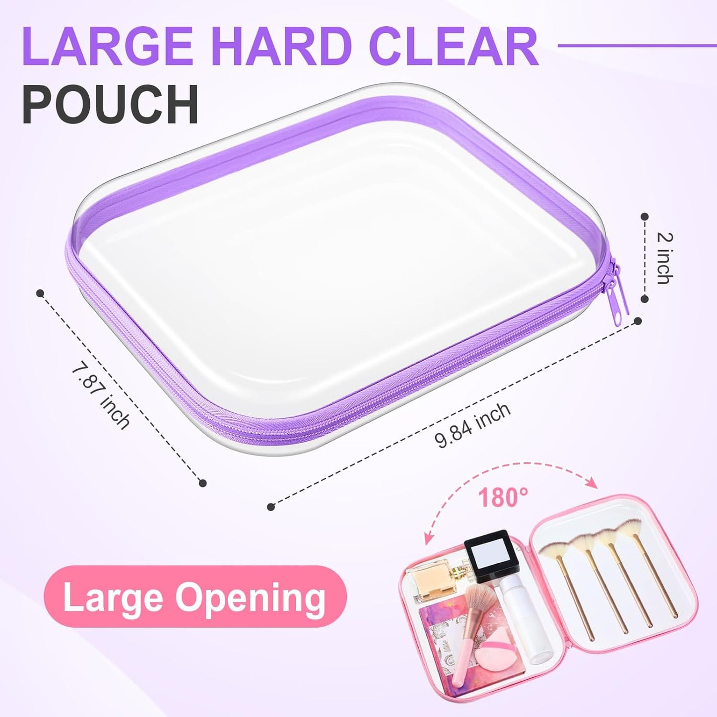 Sanwuta 6 Pcs Clear Hard Zipper Case Pencil Pouches Hard Plastic Zipper Pouches Makeup Bag Transparent Cases for Snacks Plastic Storage Organizer Box for Travel(Colorful,9.84 x 7.87 x 2 Inch)
