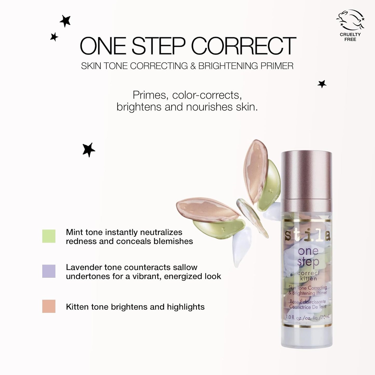 stila One Step, Color Corrector & Brightening Primer Facial Serum to Even Skin Tone, Moisturize & Hydrate, Oil-Free Makeup 1 Fl. Oz.