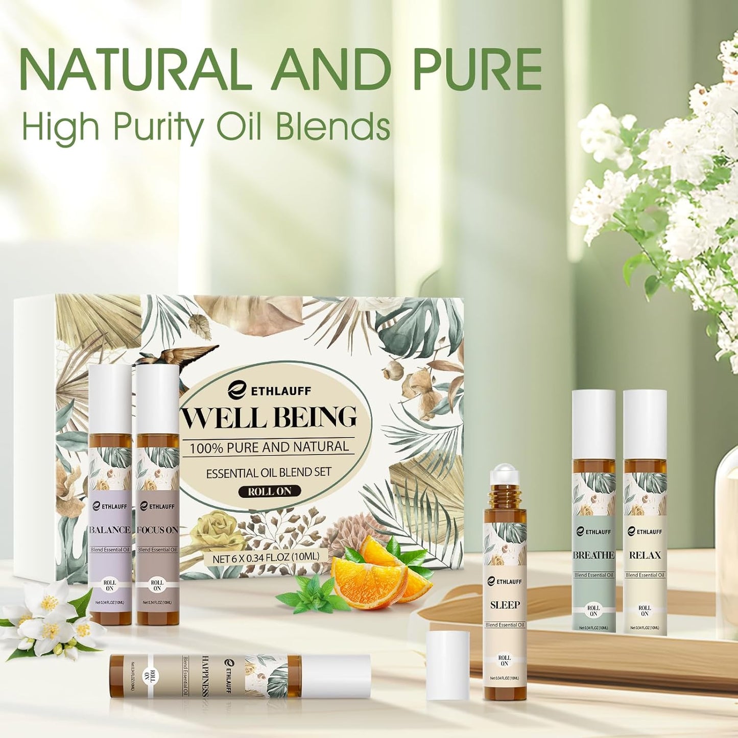 Essential Oils Roll On Set 6 Pack - (Relax, Sleep, Balance,Breathe, Focus on, Happiness) Aromatherapy Oil with Roller Ball, Essential Oils Blends for Skin - Relaxation Gift for Women and Men