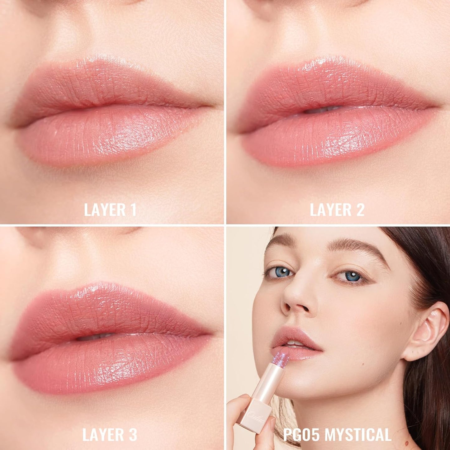 Oulac Moisturizing Pink Lipstick for Women - Tinted Lip Balm with Sparkle, Lightweight Lip Makeup, Mirror Design, Vegan & Gluten Free, PG05 Mystical