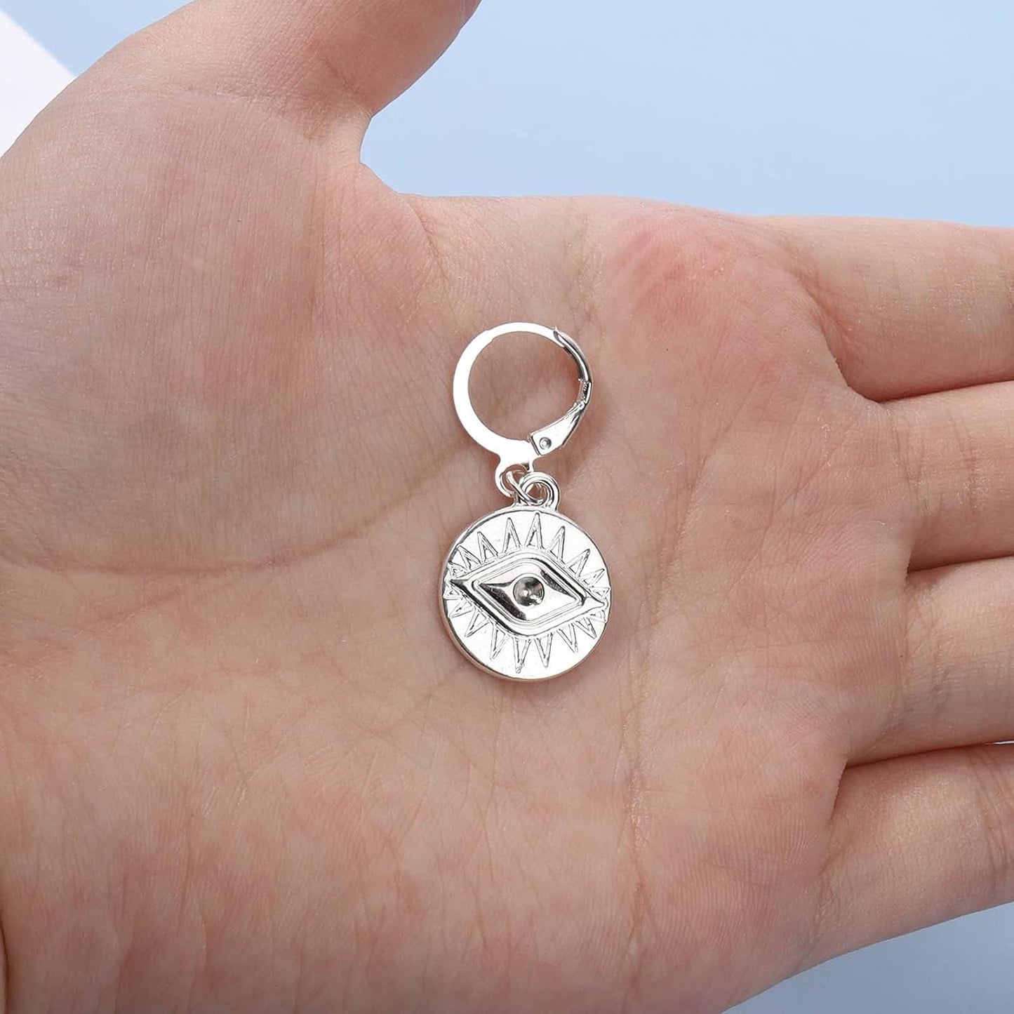 Evil Eye Coin Earrings Silver Disc Drop Earrings Evil Eye Hoop Earrings Vintage Lucky Charm Earrings Jewelry for Women and Girls