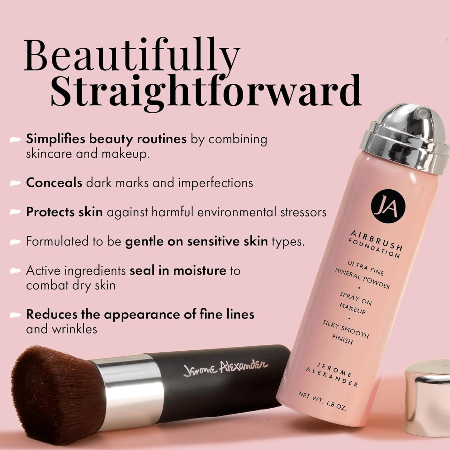 MagicMinerals AirBrush Foundation by Jerome Alexander – 2pc Set with Airbrush Foundation and Kabuki Brush - Spray Makeup with Anti-aging Ingredients for Smooth Radiant Skin - Bright Light