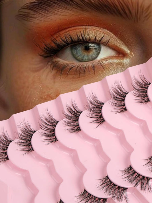 Half Lashes Cat Eye False Eyelashes Natural Look 14MM Natural Corner Lashes Wispy Half Eyelashes 3/4 Lash with Thin Cotton Band C Curl Soft Eyelash Siligli 7 Pair