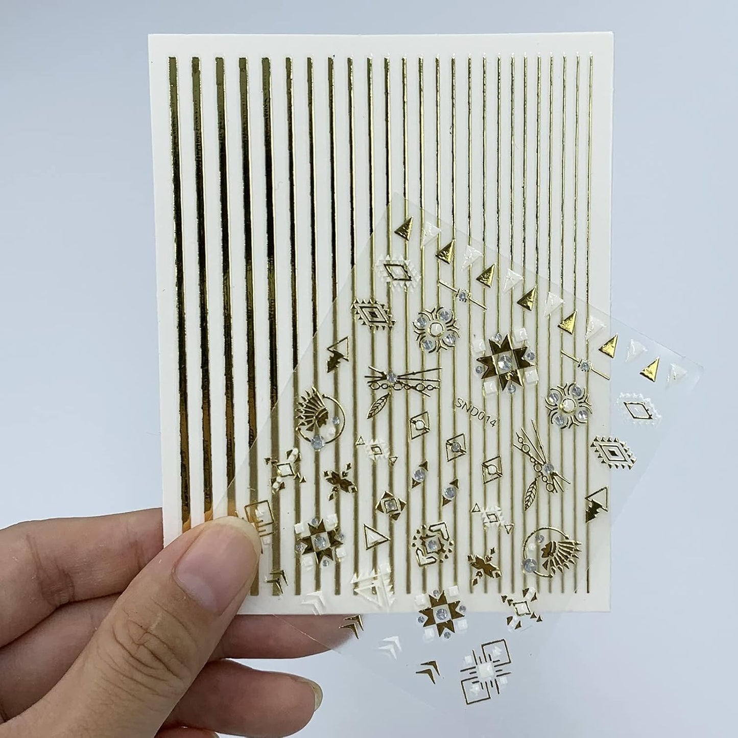 22 Sheets 3D Nail Adhesive Stickers for Women Gold Metallic Chain Line Nail Stickers Diamond Design Luxury Nail Art Decoration with with Tweezers Nail File Separators