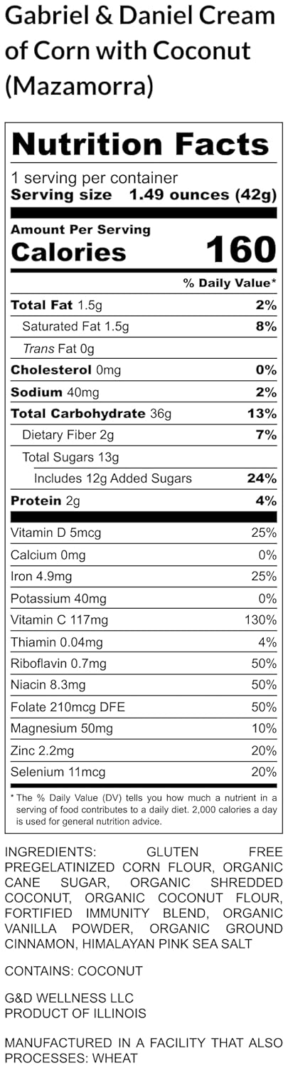 Gabriel & Daniel Gluten Free Instant Cream of Corn with Coconut – Non-GMO, Pure and Wholesome Hot Cereal – Creamy Texture with Mazamorra – Microwave Cup for a Nourishing and Easy Breakfast (Pack of 12)