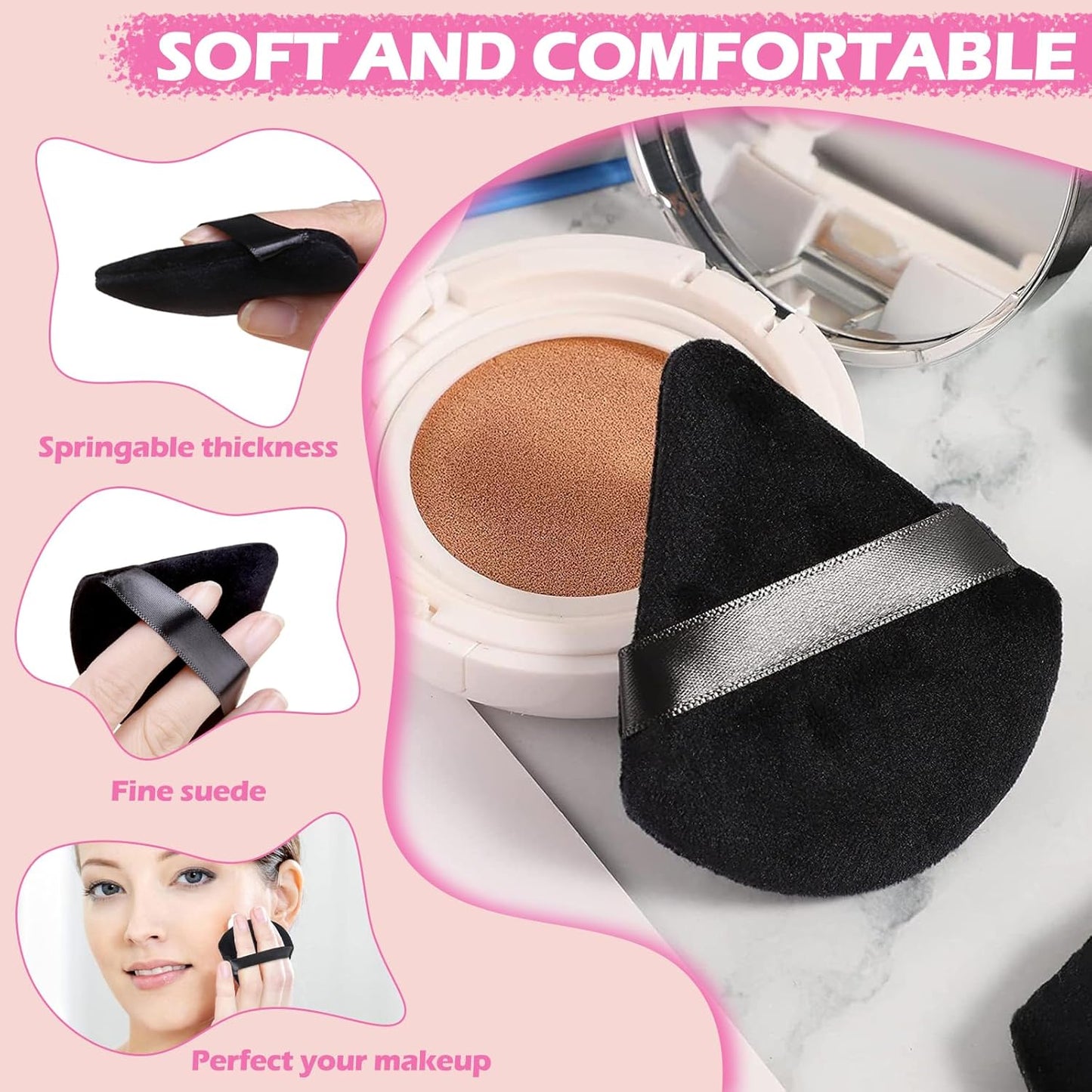 36 Pieces Powder Puff Face Triangle Powder Puff Soft Velour Makeup Puff Velour Puffs for Face Wet and Dry Cosmetic Foundation,Body Powder Blender Loose Mineral Powder Makeup Tool (Black,36 Pcs)