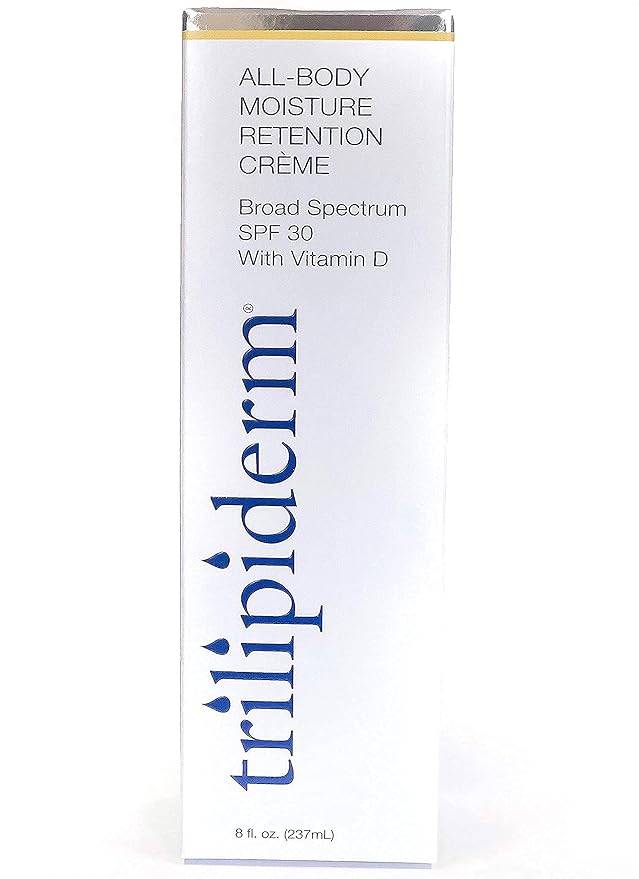Trilipiderm All-Body Moisture Retention Crème w/SPF 30, Vitamin D - Broad Spectrum Face & Body Sunscreen, Non-Greasy Sun Lotion, Hydrating Sun Cream, Plant-Derived Lipids, Airless Pump Bottle - 8 Oz