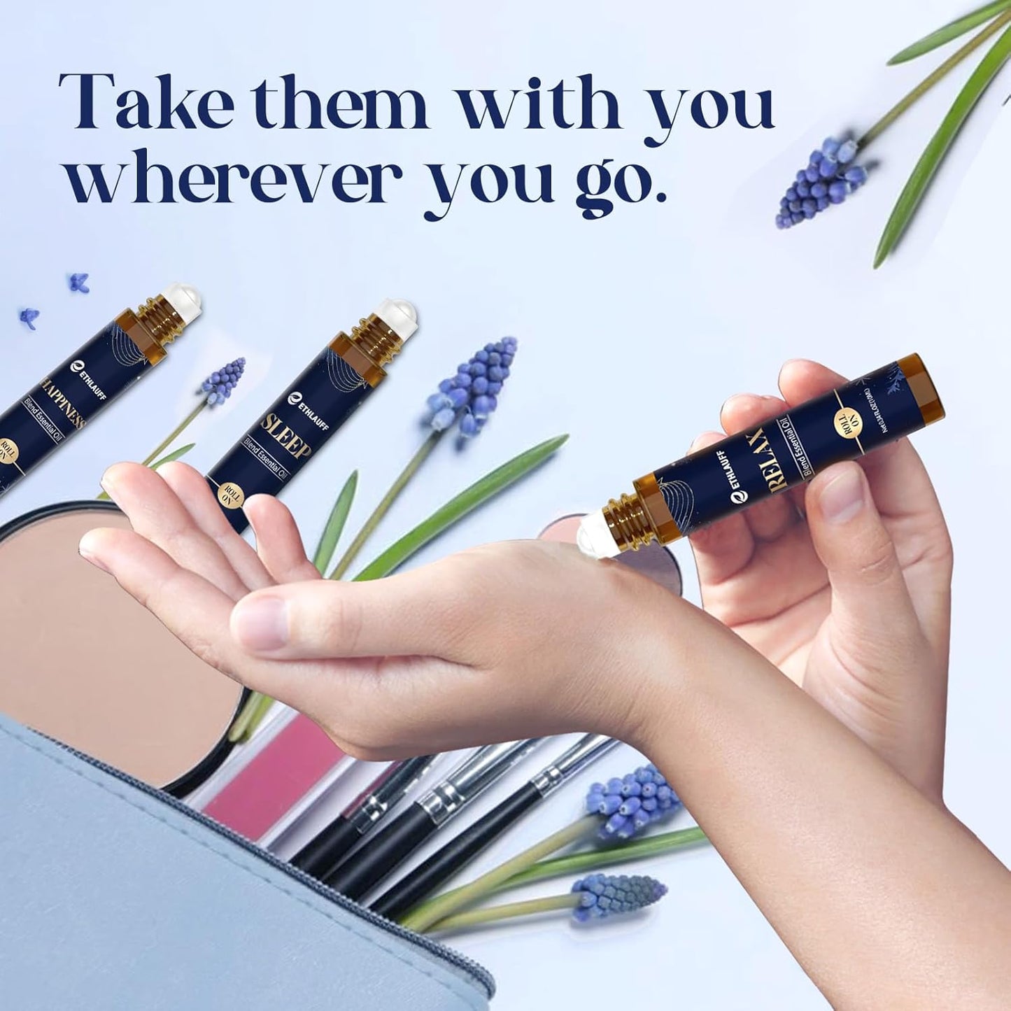 Essential Oil Roller Set, (Sleep, Relax, Happiness) Aromatherapy Roll On for Body Skin Care, Home - Natural Aromatherapy Gift, Relaxtion Gift, Stress Relief Gift for Women and Men