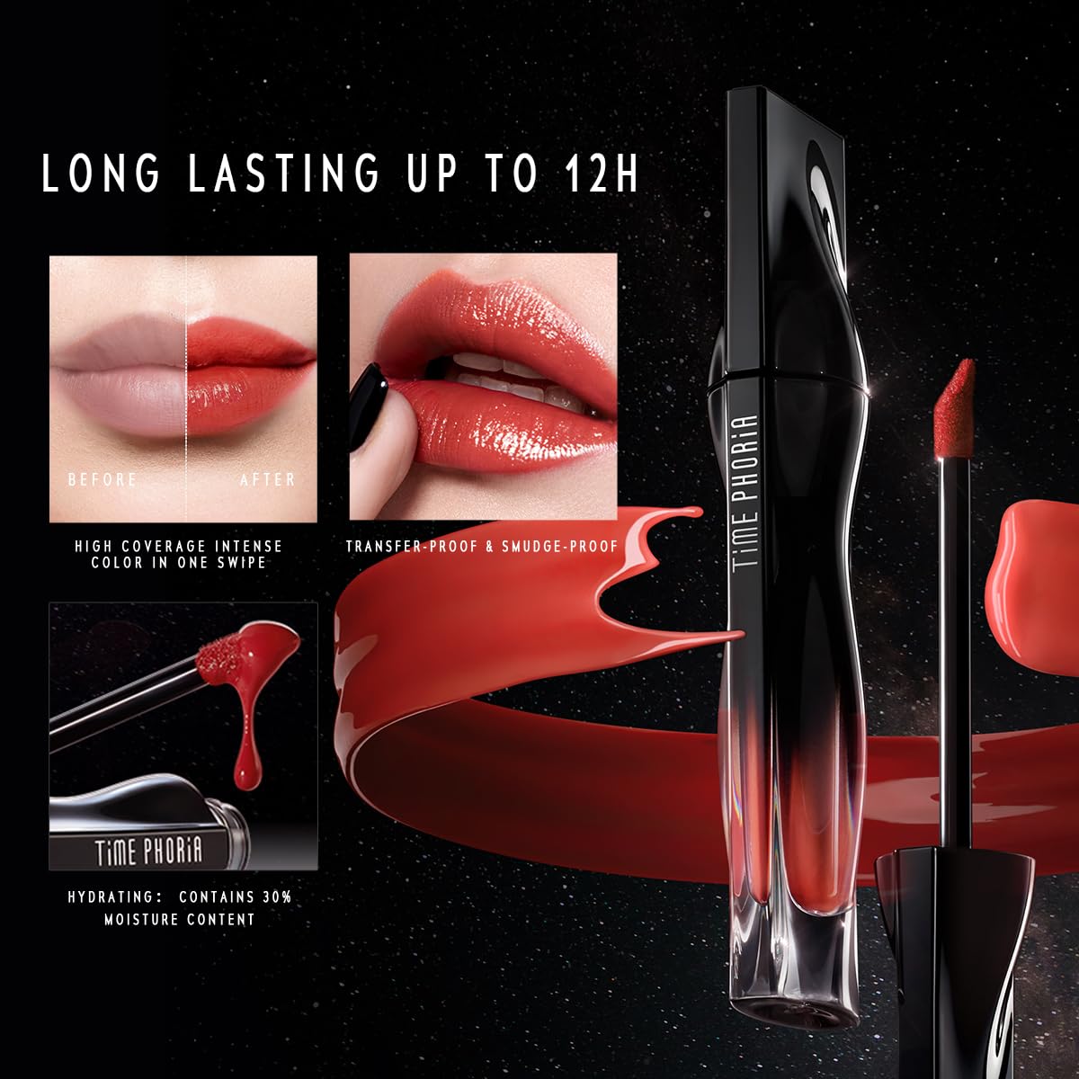 STELLAR DUST LIP STAIN-Long Lasting, Waterproof and Transferproof Lip Tint, Glossy Finish Lip Gloss, Lightweight Lipstick, High Coverage, Vivid Color (07)