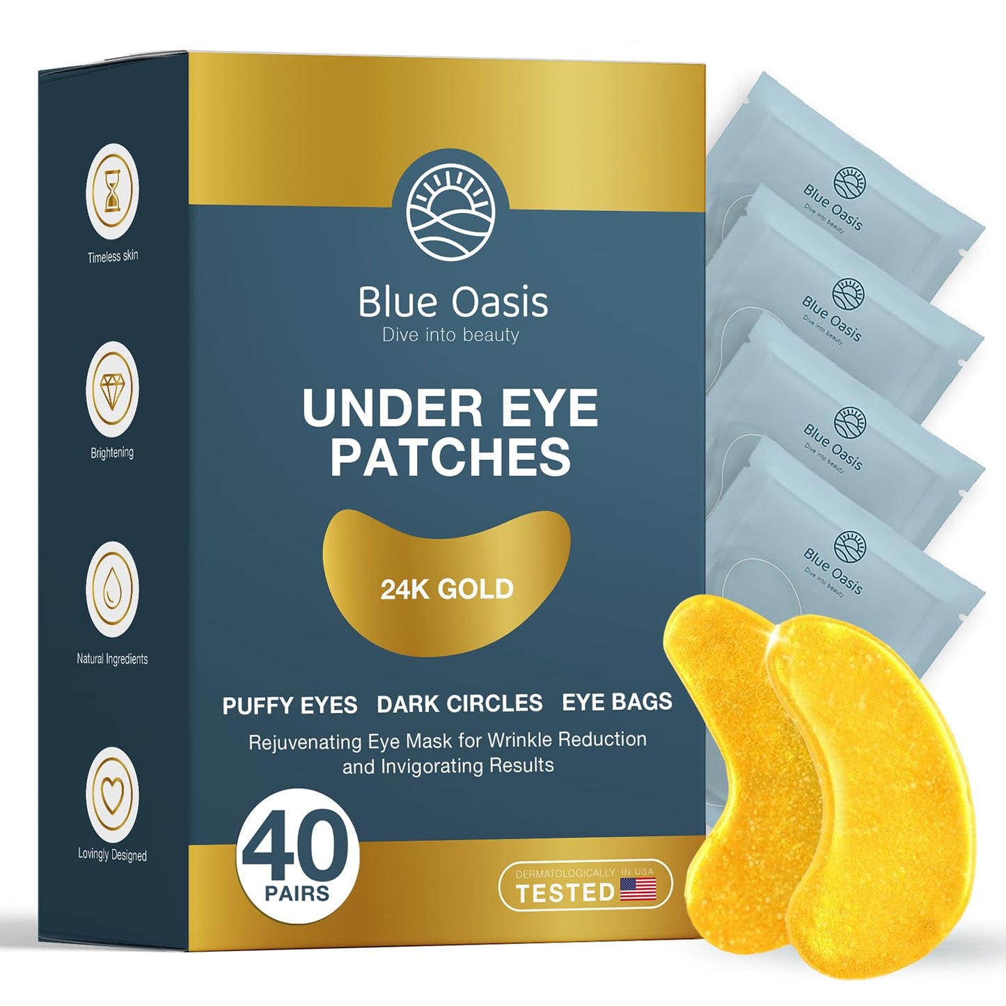 Under Eye Patches for Puffy Eyes and Dark Circles – 24k Gold Under Eye Mask Patches for Puffiness, Beauty & Personal Care Products – Under Eye Masks 40 Pairs Gold Under Eye Patches for Puffy Eyes