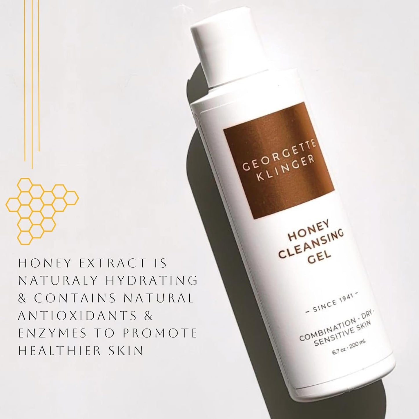 Georgette Klinger Honey Cleansing Gel - Gentle, Hydrating Cleanser, Daily Face Wash, Removes Dirt, Free Radicals with Moisturizing Manuka, Honeysuckle for Normal, Dry, Sensitive Skin - 6.7