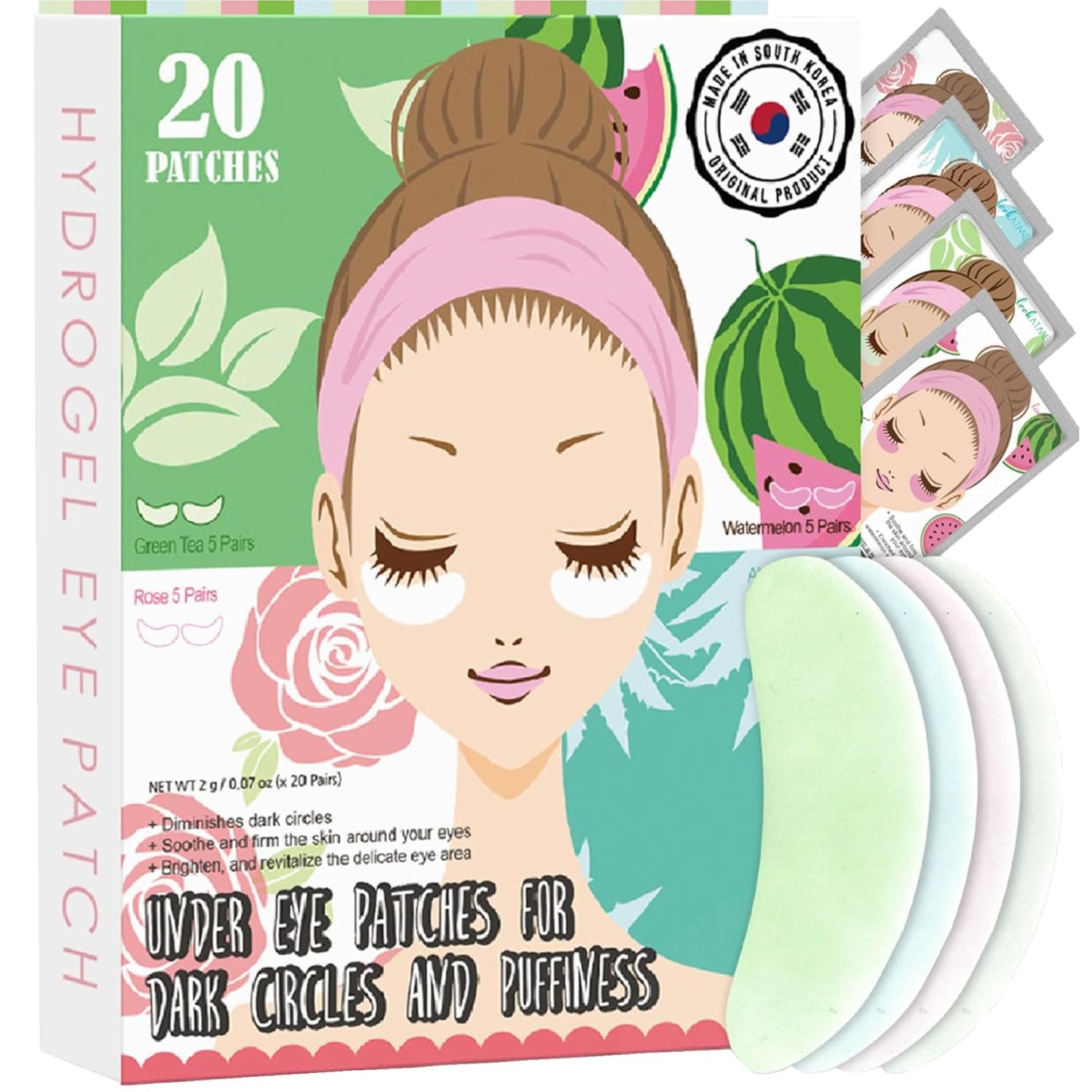 Eye Mask for Puffiness - Under Eye Patches for Dark Circles - Korean Under Eye Mask Patches for Puffy Eyes - Eye Gel Pads Depuffing Eye Brightener, Caffeine, Hydrogel & Collagen (20 Pairs)