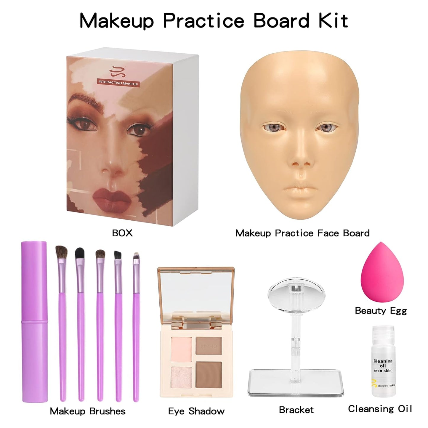 Makeup Practice Mannequin Face, 5d Reusable Silicone Makeup Practice Board Full Face with Makeup Brushes Sponge Set and Eyeshadow Board Makeup Kit for Makeup Artist, Girl's Gift Or Professionals