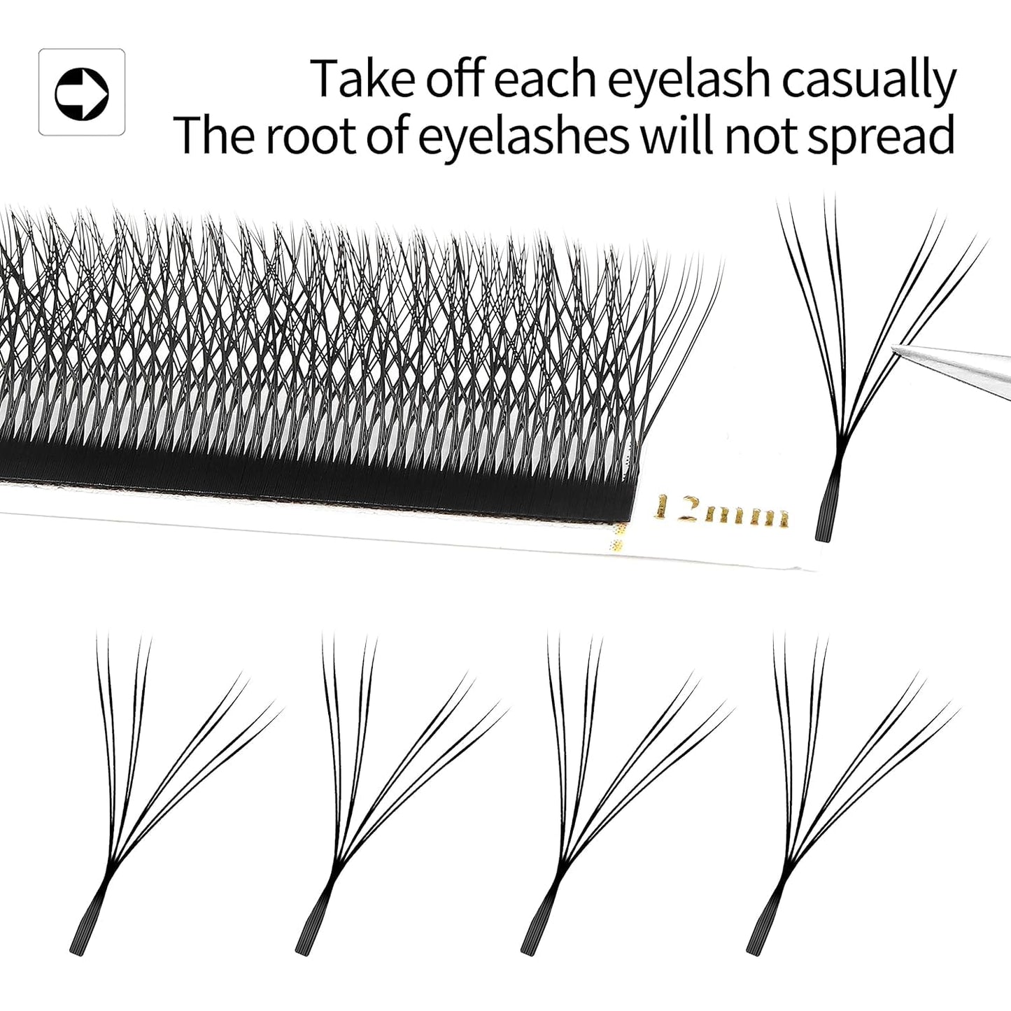 Lash Extensions Double Tips 4D Eyelash Extensions W Shape 0.07mm Thickness D Curl Mix 8-15mm Premade Fans Easy Fan Volume Lashes Matte Black Crisscross(W-4D-Double Tips-0.07-D,8-15mm Mix)