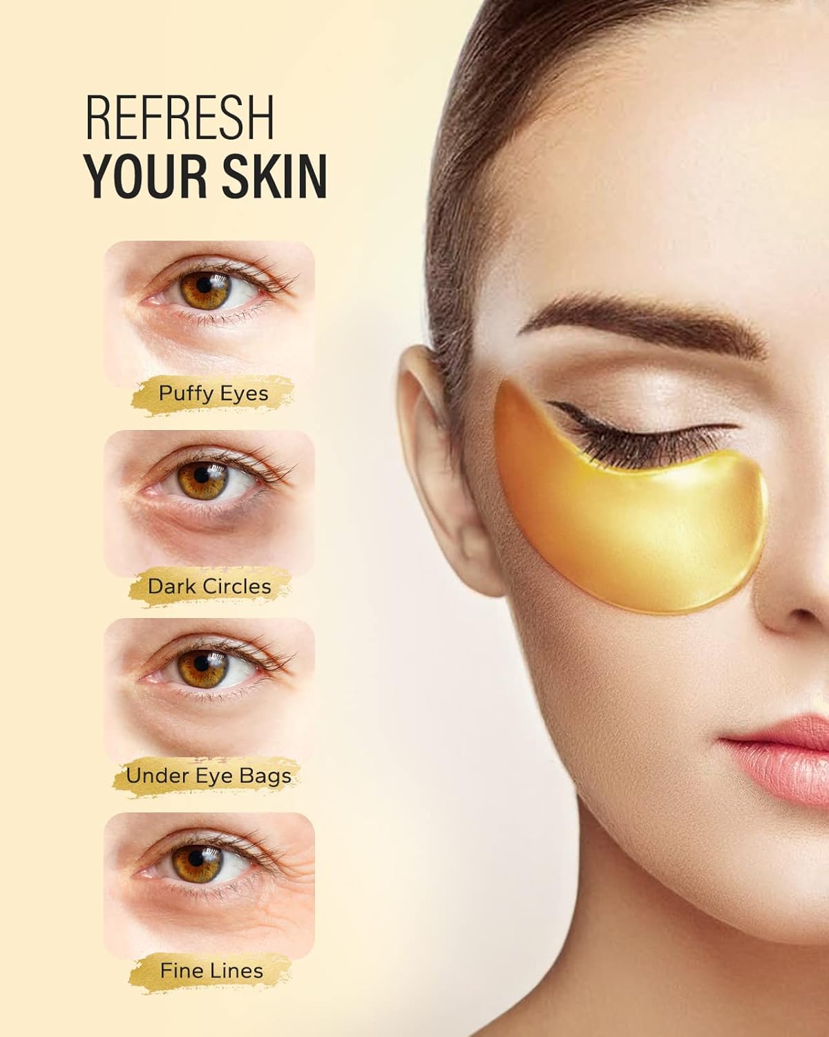 24k Gold Under Eye Patches (8 Pairs), eye mask, Collagen Skin Care Products, Eye Patches for Puffy Eyes, eye masks for dark circles and puffiness
