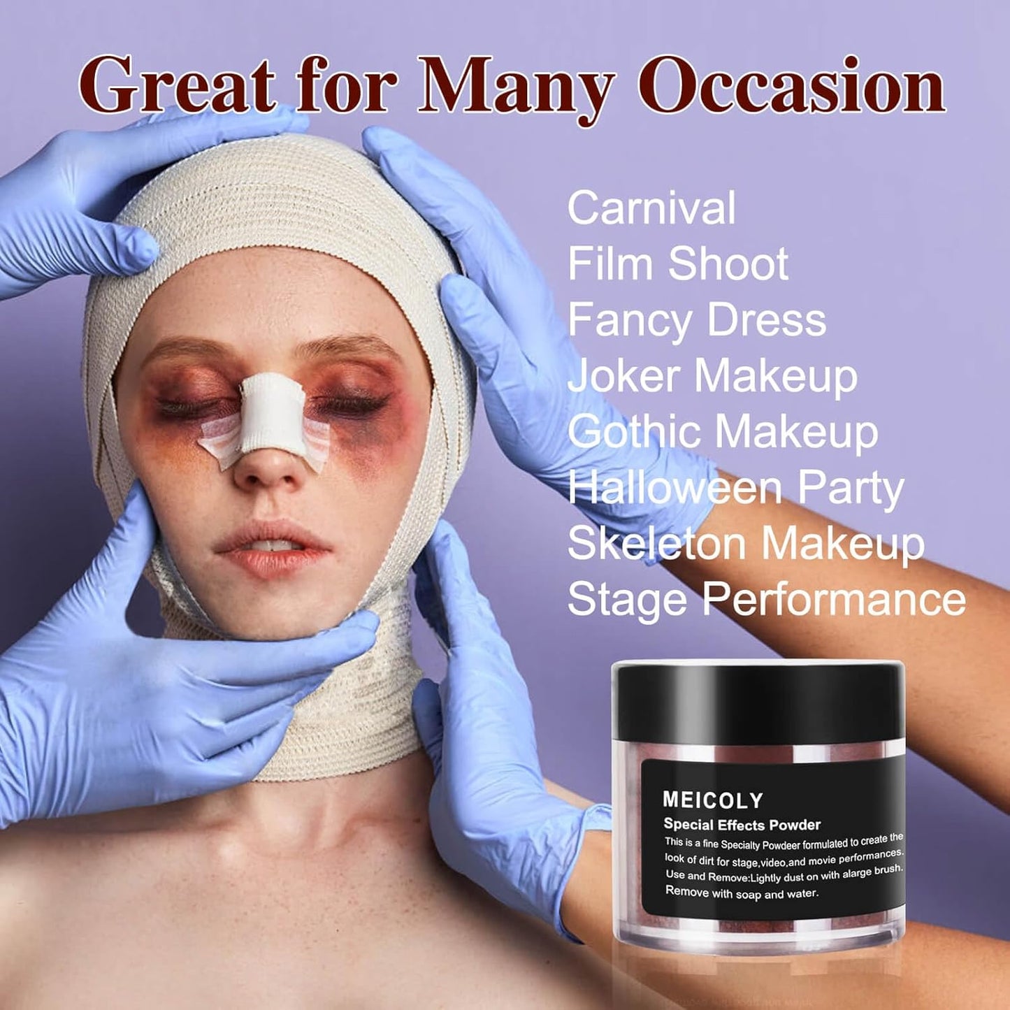 MEICOLY Brown Special Effects Powder,Ultrafine Loose Dirt Powder for Stage,Video and Movie Performances,Professional Special Effect Makeup Powder Makeup for Halloween,0.88Oz