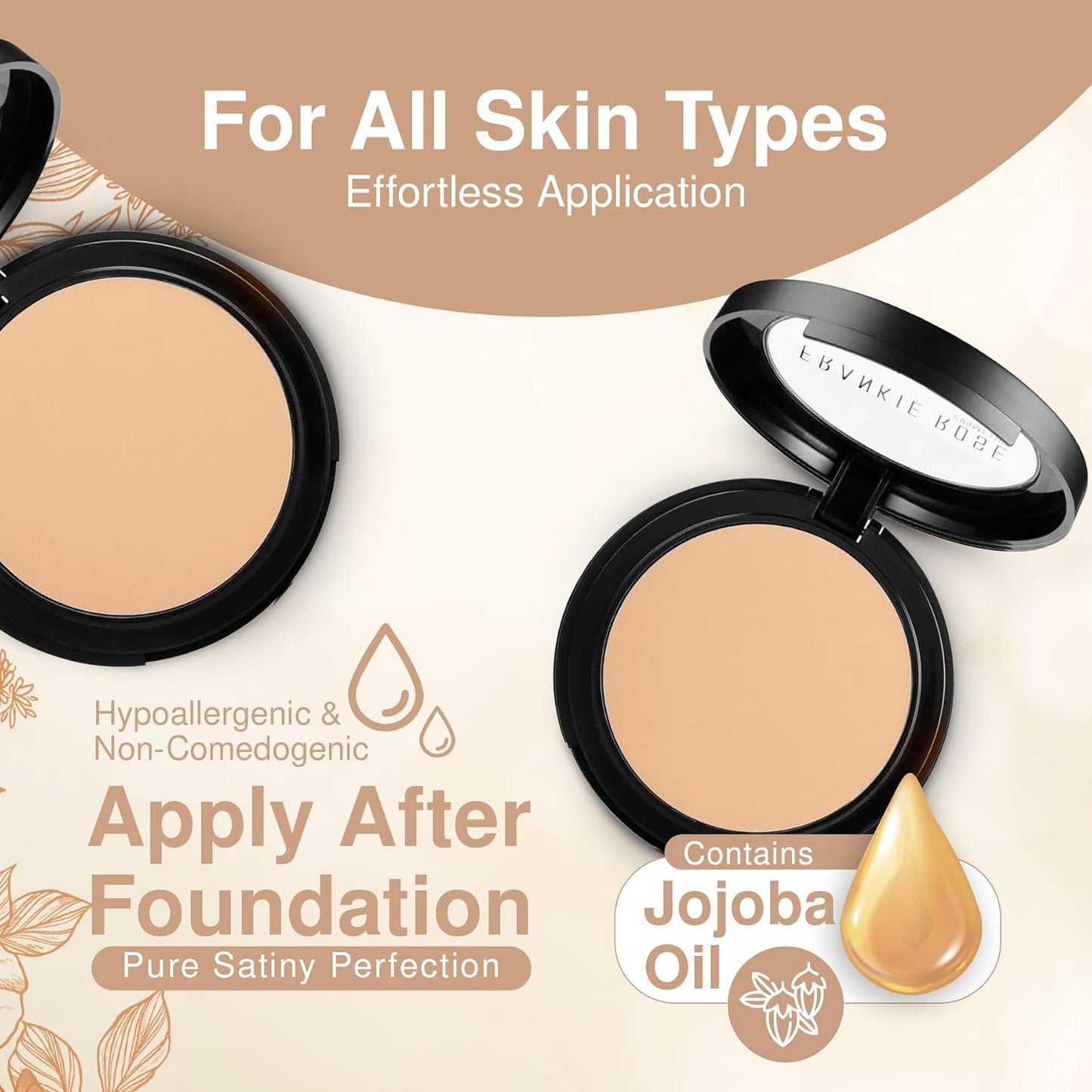 Frankie Rose Cosmetics Powder Foundation – Full Coverage Face Powder For Pores & Imperfections, Evens Out Skin Tone & Shine-Control | 58 Grams (Porcelain)