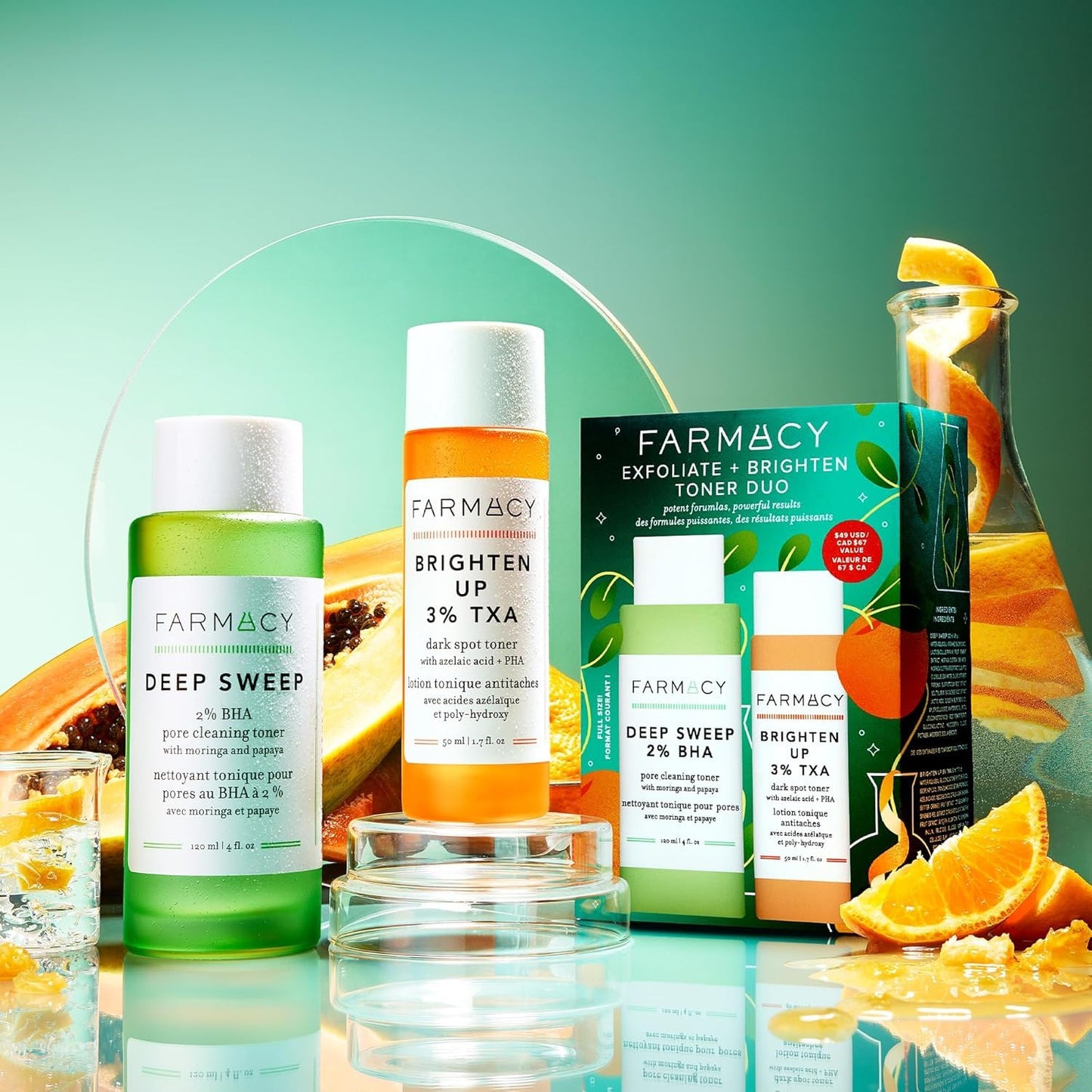 Farmacy 2% Salicylic Acid Toner for Face + 3% Tranexamic Acid Brightening Toner - Exfoliating Skincare Set to Minimize Pores + Reveal a Healthy-Looking Complexion (2 Count)