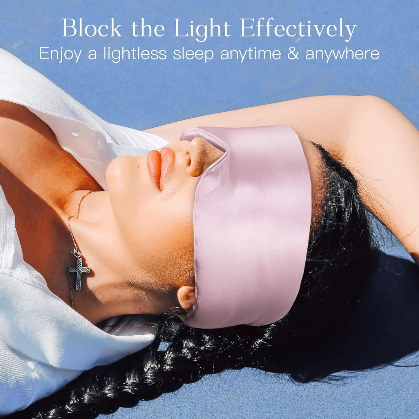 100% Natural Silk Eye Mask for Women Men, Soft Pressureless Cooling Blackout Eye Covers for Sleeping, Large Size Sleep Mask fits All Heads Adjustable, 1PC, Lotus Pink