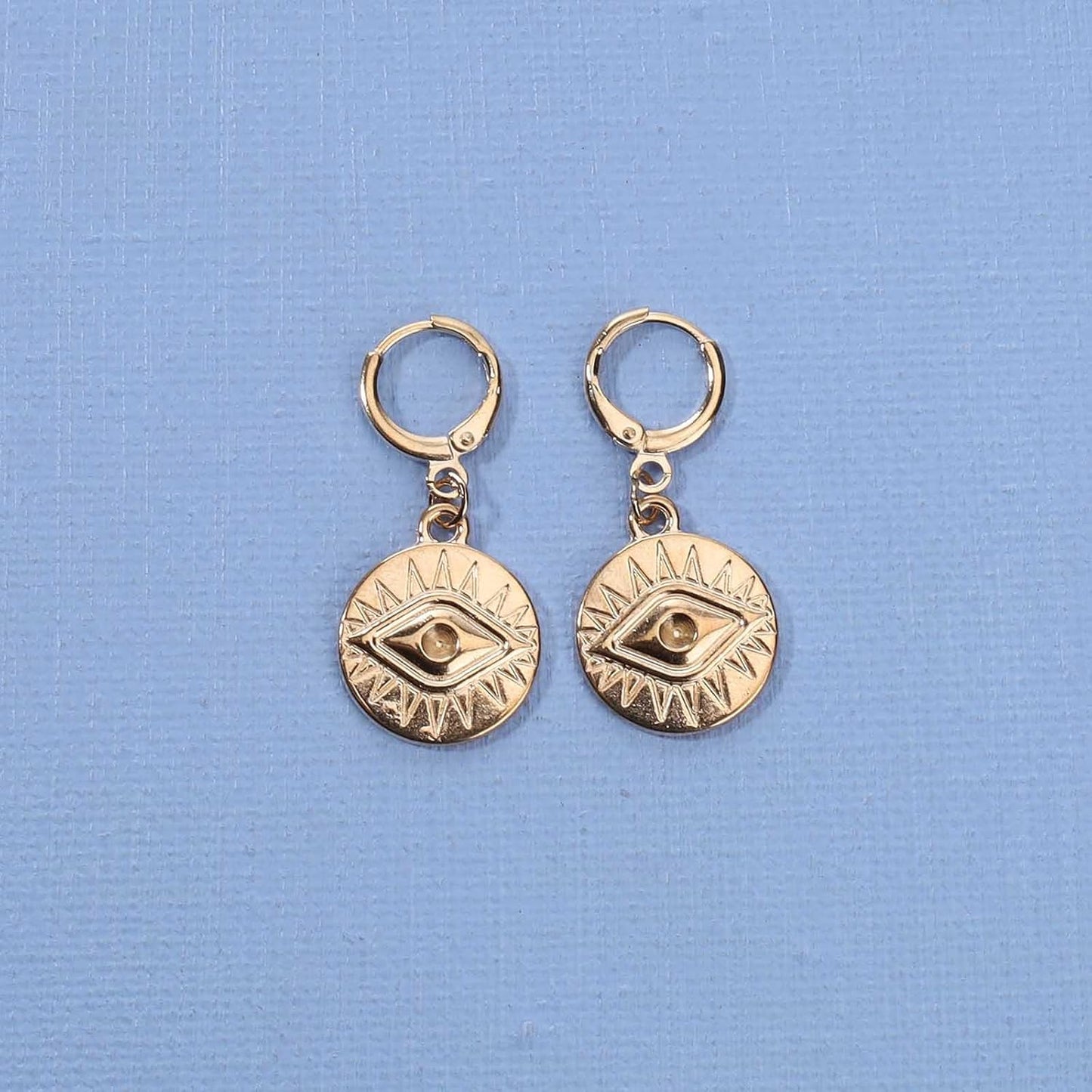 Evil Eye Coin Earrings Gold Disc Drop Earrings Evil Eye Hoop Earrings Vintage Lucky Charm Earrings Jewelry for Women and Girls