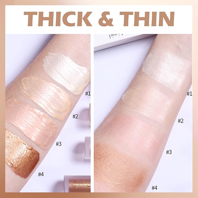 Erinde Liquid Highlighter Makeup, Face Highlighter Bronzer Makeup Stick, Natural Glossy Finish, Lightweight Blendable Silky Smooth Cream Face Illuminator Makeup, Cruelty-free, 02# STARLIGHT