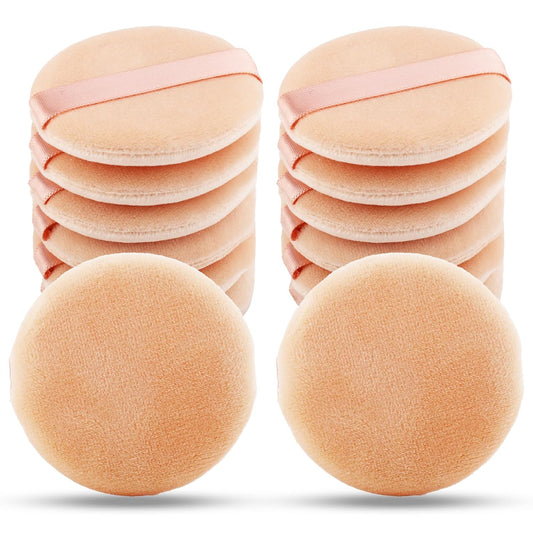12Pcs Powder Puff for Face Powder Sponge Makeup Puffs Velour Puff with Ribbon Round Powder Puff For Loose and Foundation Replacement Makeup Tool