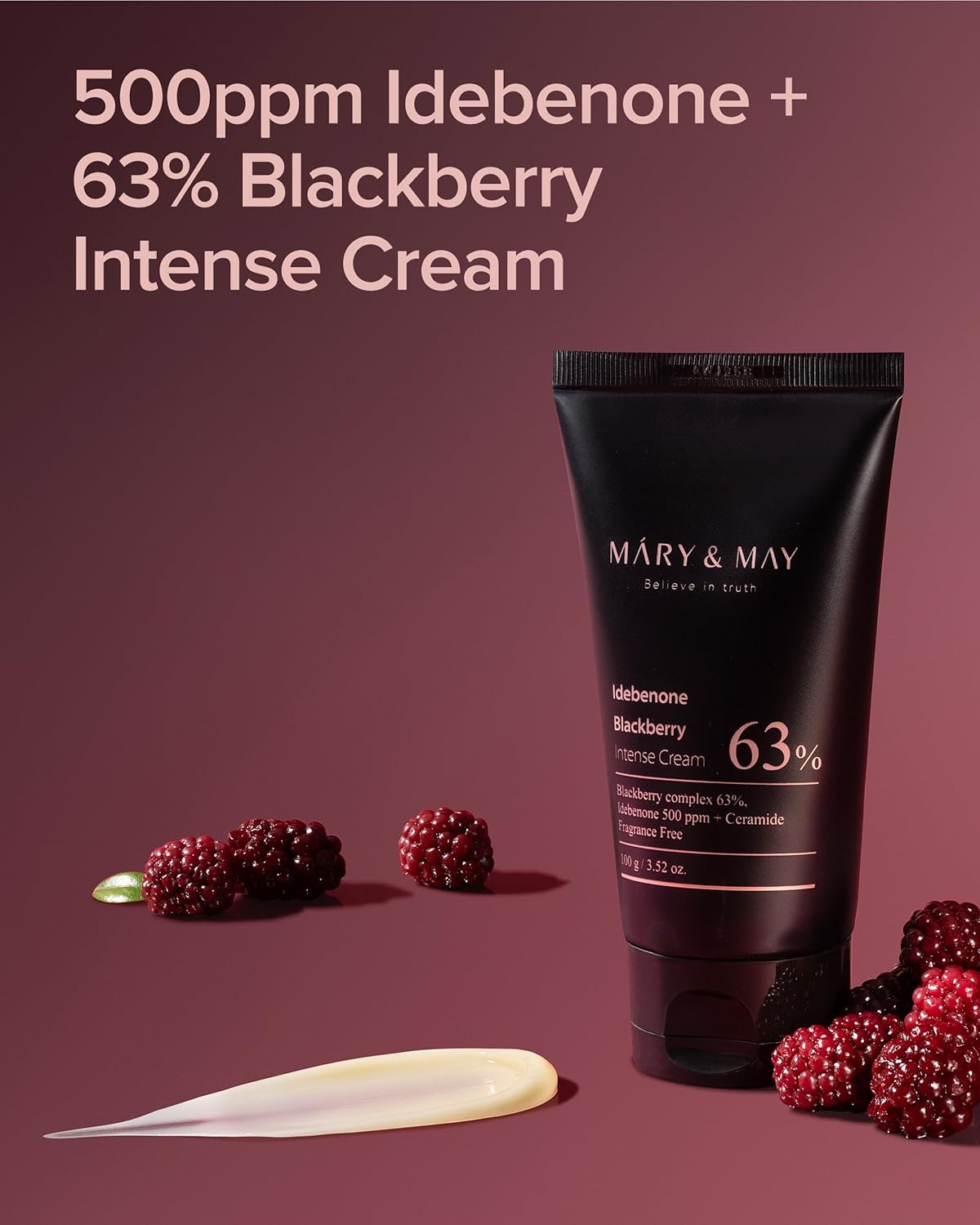 Mary&May Idebenone Blackberry Cream | Antioxidant Korean Moisturizer with 5 Ceramides & Hyaluronic Acid | Skin Barrier Repair & 48H Hydration | For All Skin Types (100g/3.52oz)