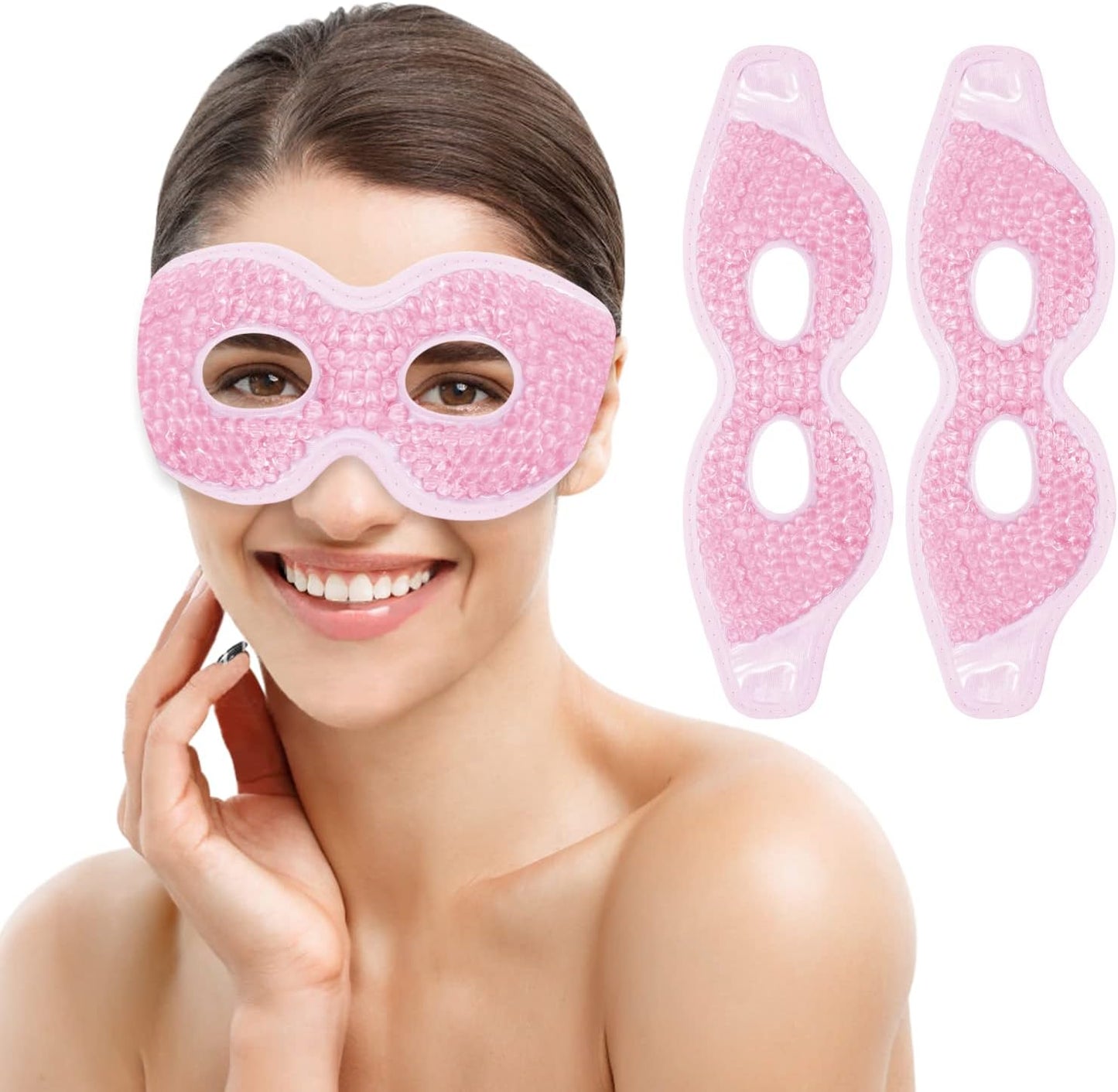 2 PCS Ice Eye Mask Reusable Ice Pack for Eyes,Hot Cold Compress Gel Bead Cooling Eye Mask with Eye Hole for Puffiness/Dark Circles/Eye Bags/Dry Eyes/Headaches/Migraines/Stress Relief (Pink)