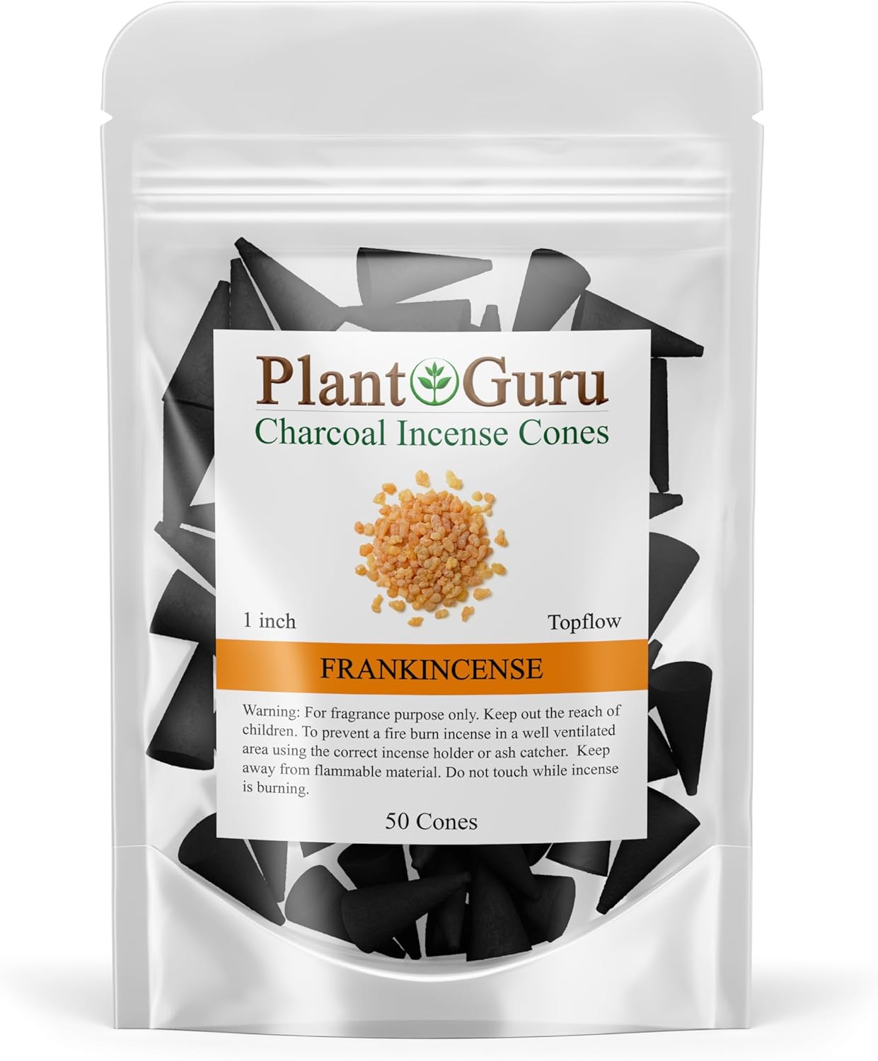 Frankincense Charcoal Incense Cones 1" TOPFLOW - 50 Pack - Natural Scented Cones Handmade Hand Dipped
