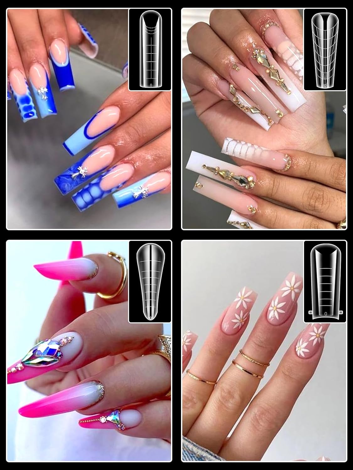 EBANKU 288PCS Nail Dual Forms for French Nails, Dual Nail Forms Molds Acrylic Nail Tips, Duet System Dual Forms Sticker Silicone Reusable Pads, 12 Styles 12 Sizes Scale for Manicure Extension, Clear