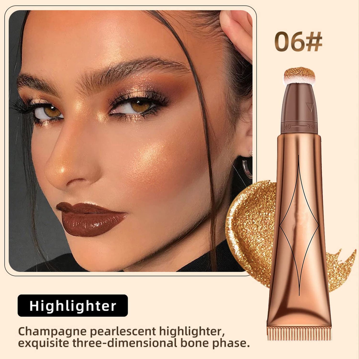 3PCS Body&Face Creamy Contour Beauty Stick,Face Blush Wand with Cushion Applicator,Shimmer Liquid Highlighter Makeup Stick,Long Lasting and Water-resistant Smooth Moisturize Gliding Face Makeup.#136