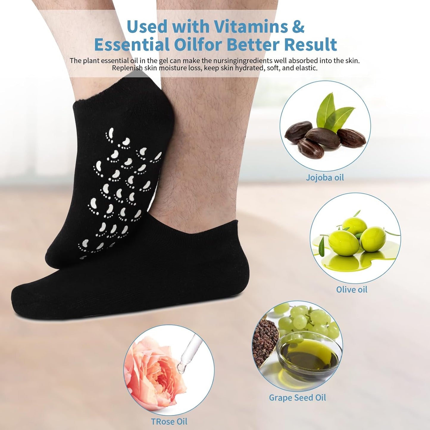 Large Silicone Moisturizing Socks for Men - 1 Pair Soft Foot Care Socks - 11“ Large Size Feet Moisturizing Socks for Dry Cracked Feet (Size L)