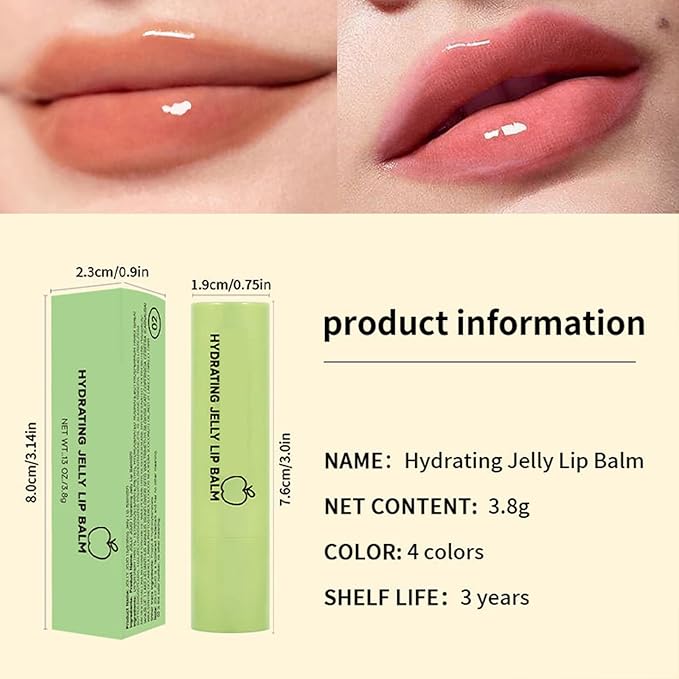 4 Colors Hydrating Jelly Lip Balm,Instantly Hydrate Lips Tinted Moisturizing Lip Balm For Dry Lips,Conditioning & Nourishing Lip Care Lip Moisturizer Fruit Lip Oil Jelly Lipstick (Green apple)