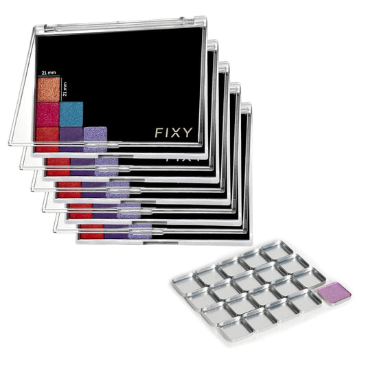 FIXY Empty Magnetic Makeup Palette Set of 5 (5.7x4.3inch) and 20 Magnetic Metal Pans of 21mm - Travel Friendly for Depotting, Organizing Eyeshadow, Blush, Foundation, Face Powder and more