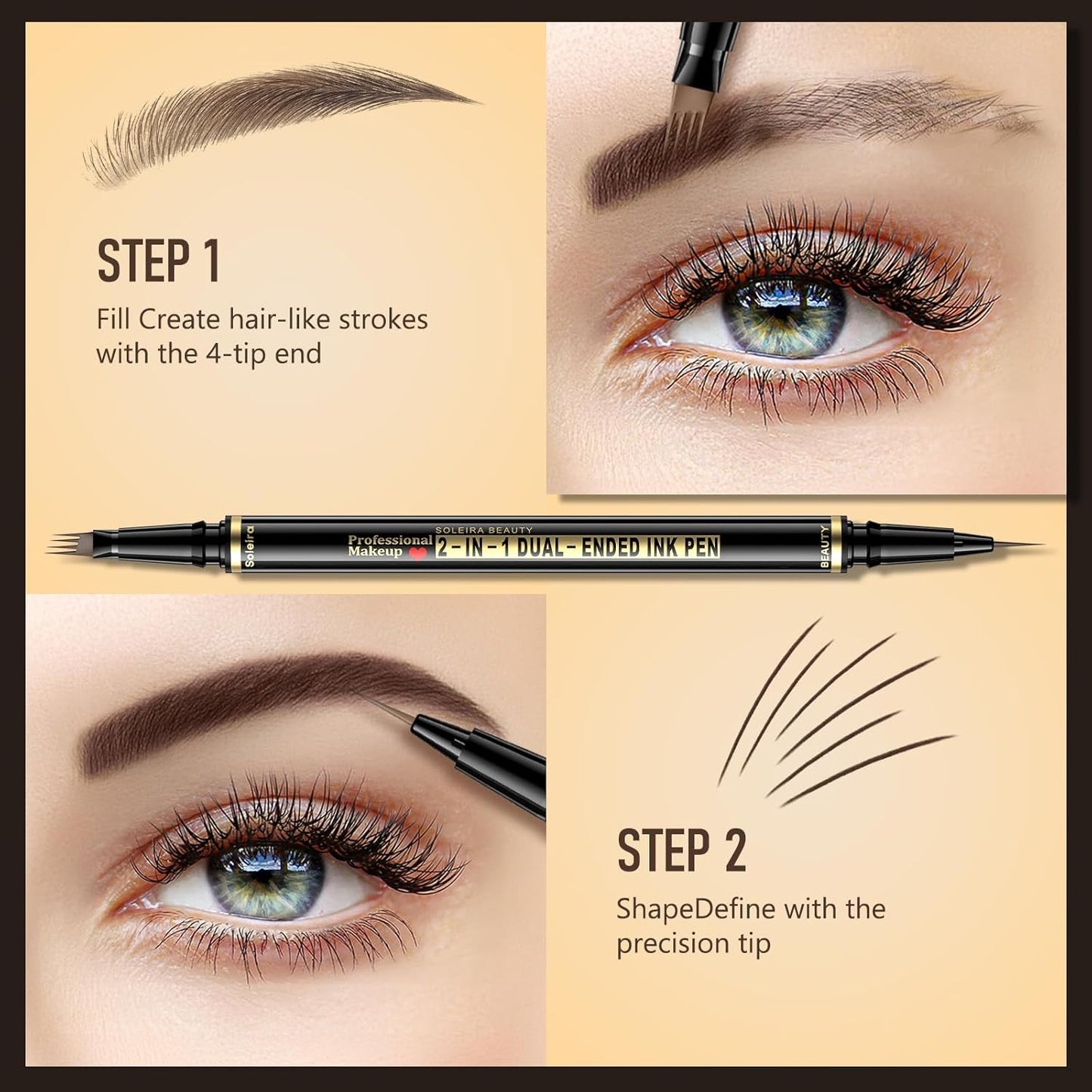 Eyebrow Pen, Soleira Waterproof Eyebrow Pencil with 4 Tip Microblading Eyebrow Pen and Dual-ended Eyebrow Brush, for Natural-Looking Brows, Long-Lasting, V2 Dark Brown