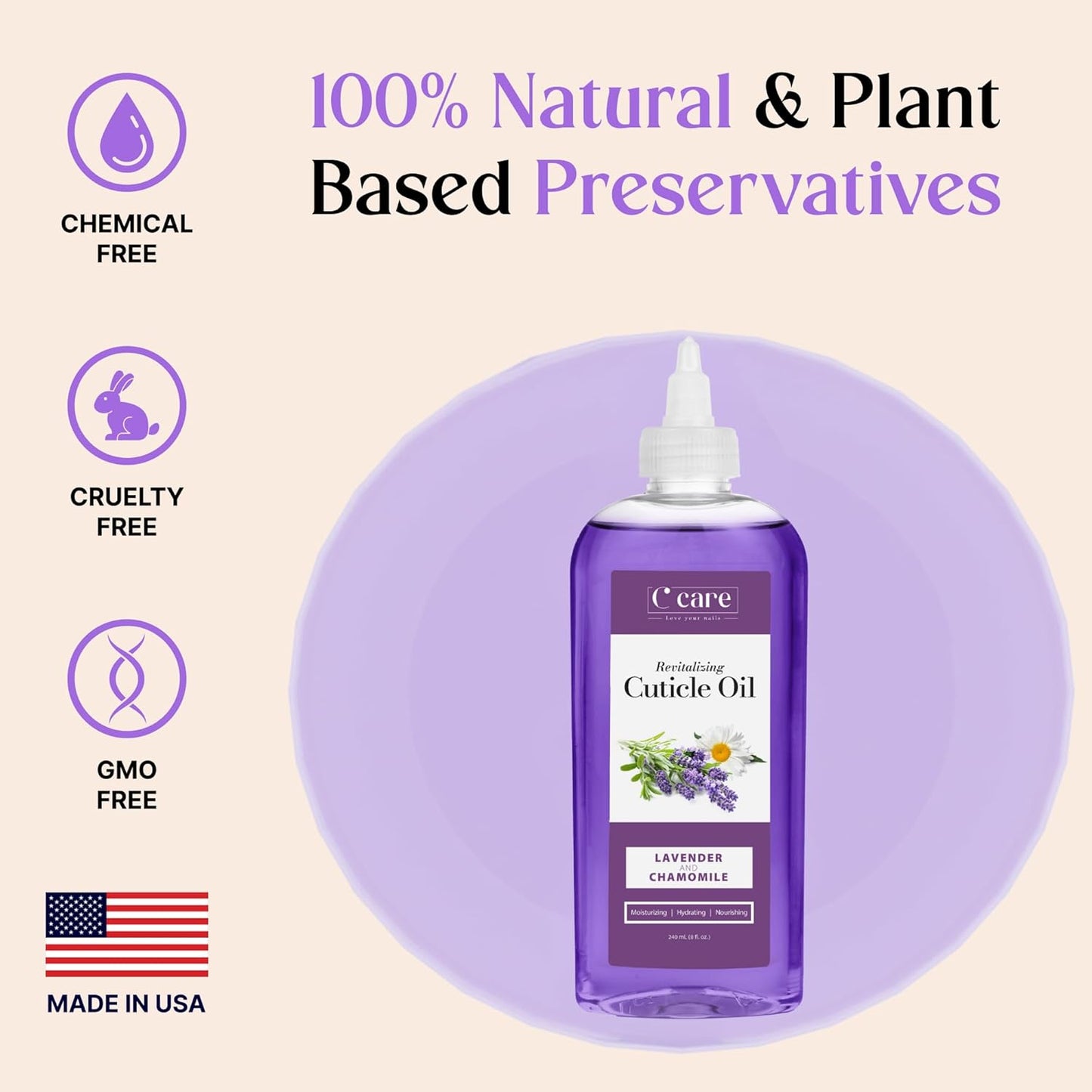 C CARE Lavender and chamomile Cuticle Oil For Nails - Repairs Cuticles Overnight - Moisturizes and Strengthens Nails and Cuticles - 8oz