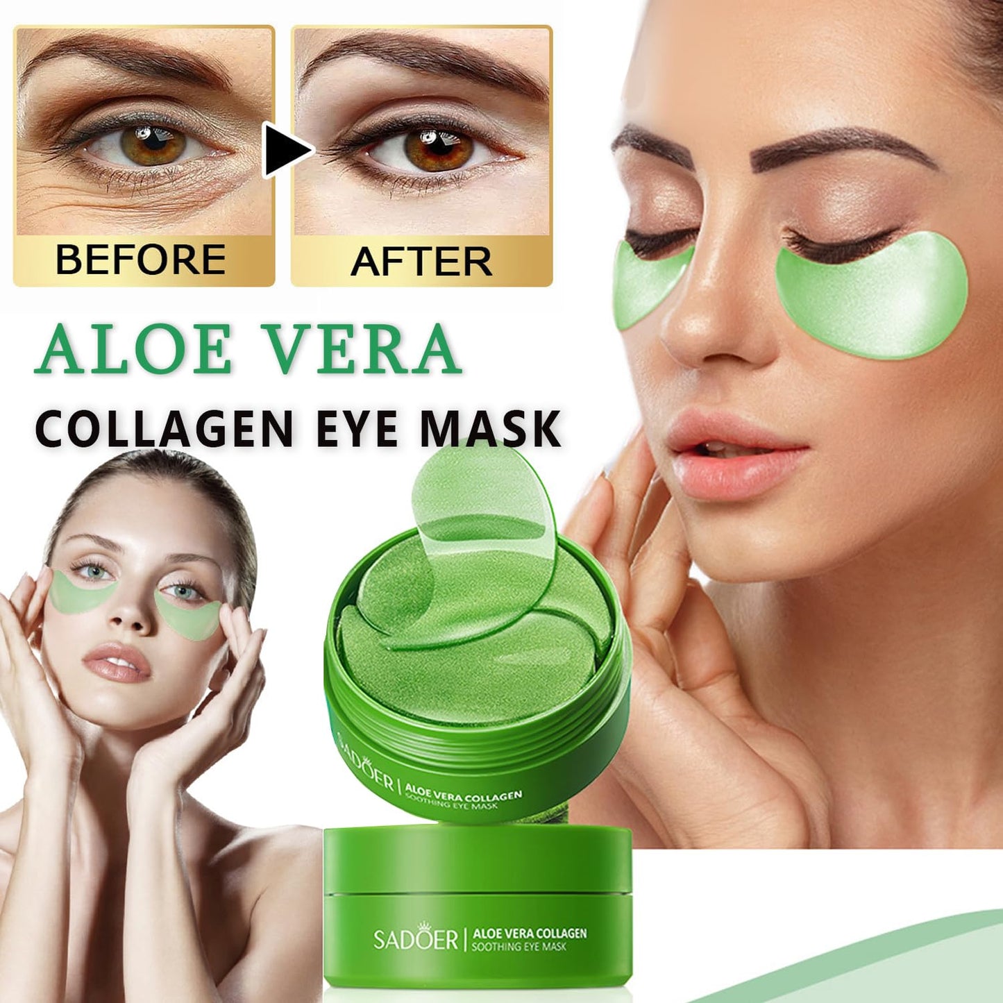 60 PCS Aloe Vera Eye Masks, Gel Collagen Under Eye Patches for Puffy Eyes and Dark Circles Treatments, Reduce Wrinkles and Fine Lines Undereye Patches