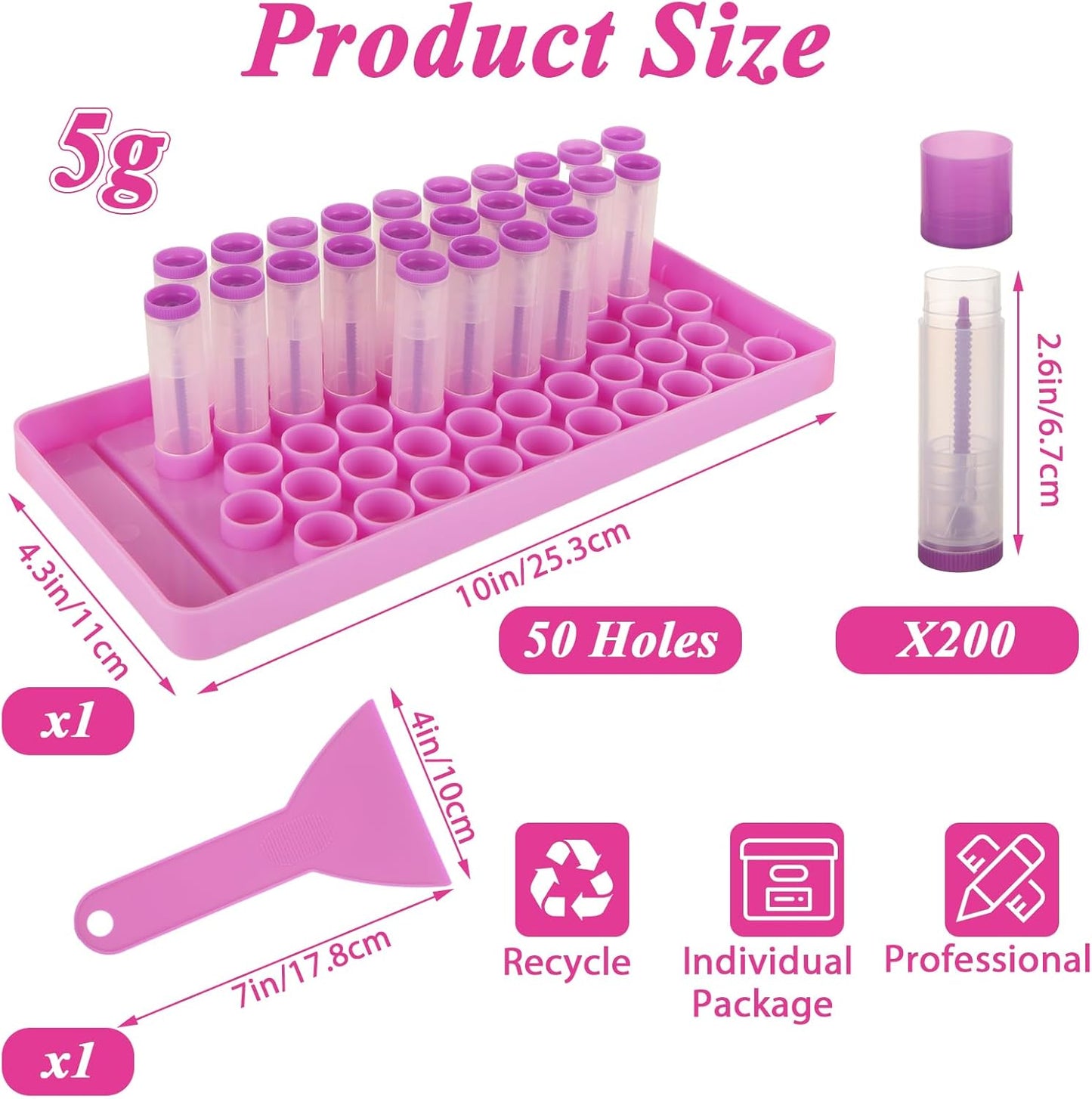 200Pack Plastic Lip Balm Tubes 5ml/5g Purple Lip Balm Containers, Chapstick Tubes Empty with Filling Tray and Spatula, Rotating Type Refill Lip with Cap for DIY Make Up Lip Balm