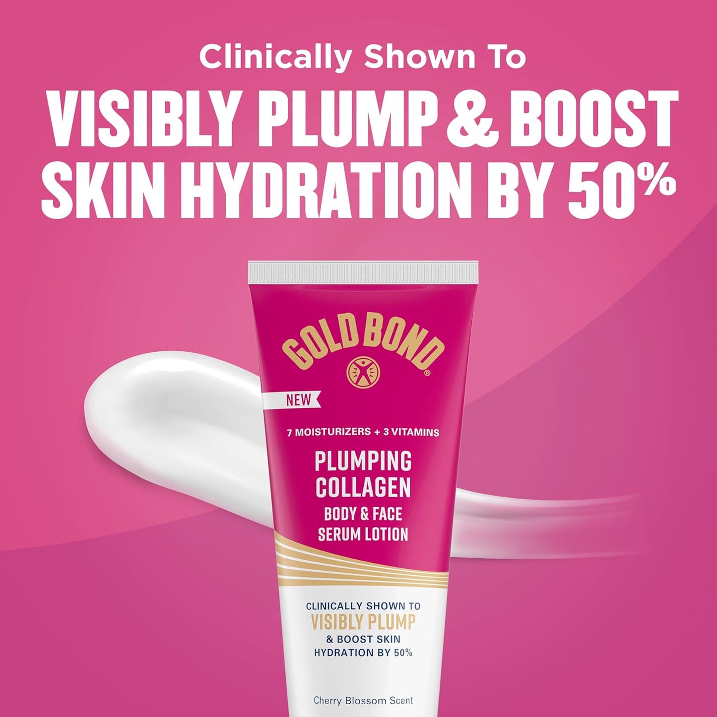 Gold Bond Plumping Collagen Body and Face Serum Lotion, Lightweight Hydrating Moisturizer with Collagen Peptide Complex, Jojoba and Grapeseed Oils to Visibly Plump Skin, Cherry Blossom Scent, 8 oz