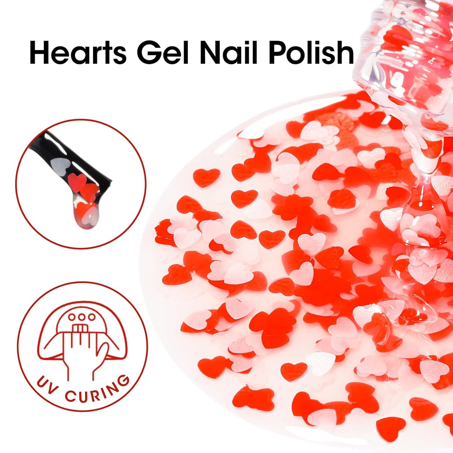 GELLEN Gel Nail Polish, 18ML Clear Nail Polish With Pink & Red Heart Shape, Valentine Gift for Her, Soak Off UV Gel Polish No Wipe, Glitter Gel Nail Polish with Stick DIY at Home