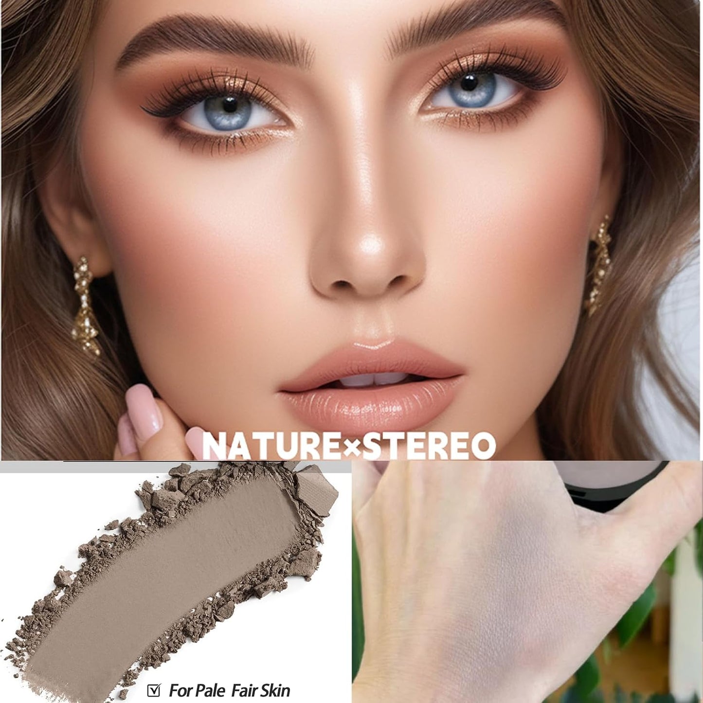 Cool Toned Contour Palette with Mirror, Taupe Grey Contour Powder for Fair Pale Light Cool Toned Skin, Nose Contouring Bronzer Powder with Face Brush