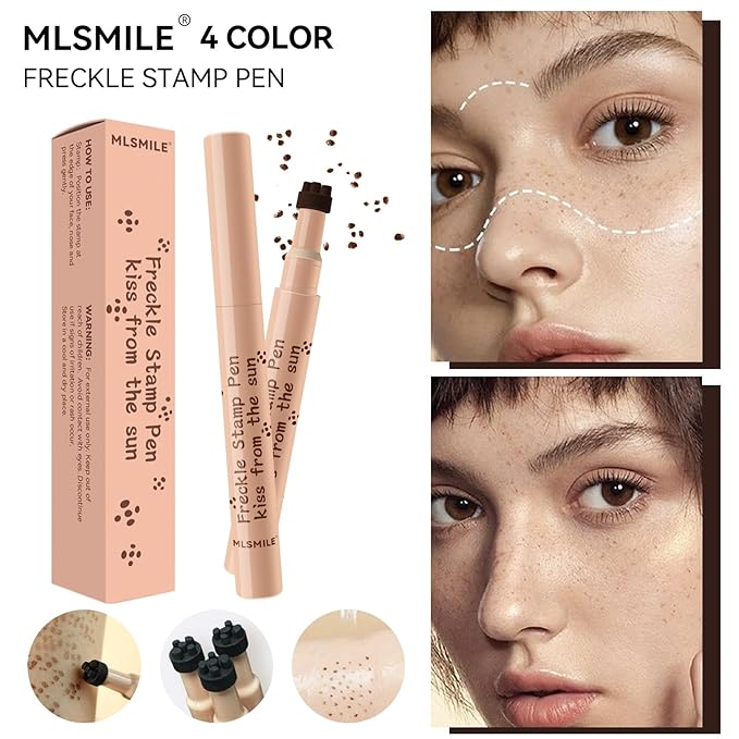 AKARY Stamp Freckle Pen Natural Lifelike Fake Freckles Makeup, Waterproof Long Lasting Quick Dry 5 Comb Corners Natural Like Face Freckle Makeup Pen for Effortless Sunkissed Makeup, 03-Chestnut