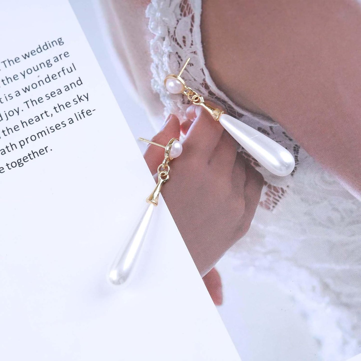 Boho Teardrop pearl Earrings Thin pearl Drop Earrings Gold Long pearl Dangle Earrings Vintage pearl Earrings Jewelry for Women and Girls